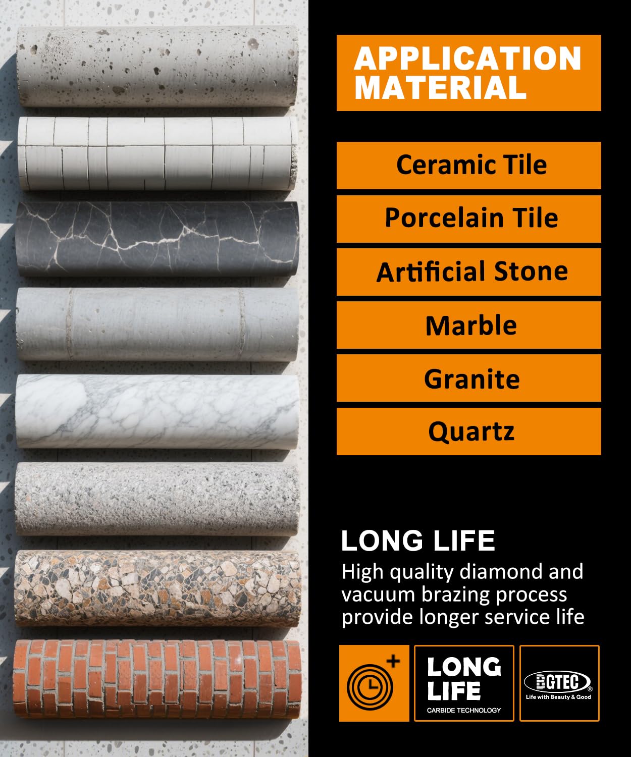 BGTEC 10-Piece 1/4" Diamond Drill Bit Set – Vacuum Brazed Core Bits for Granite, Marble, Tile, Glass, Concrete & Hard Plastic