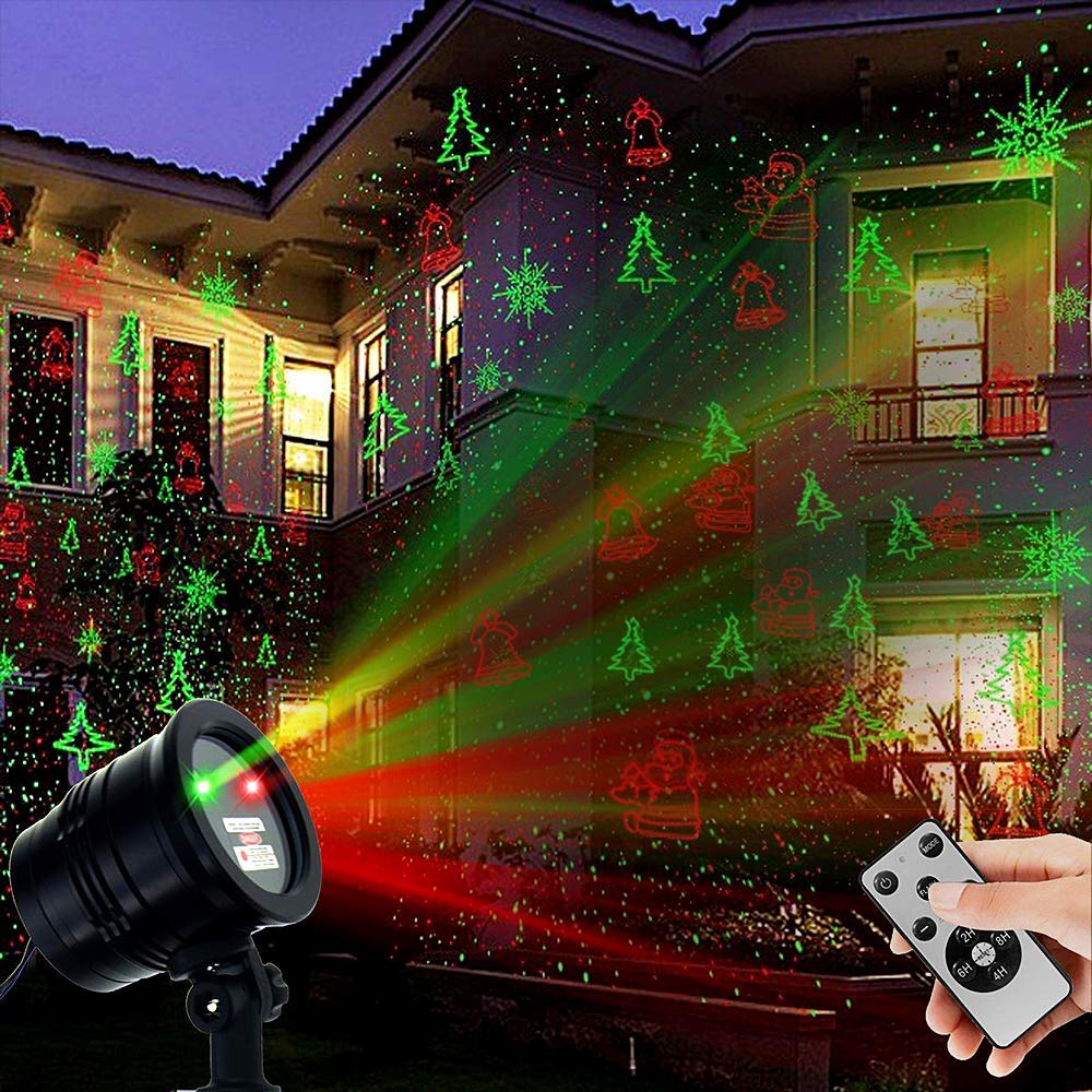 Christmas Laser Lights Projector, Red & Green Star Show Landscape Spotlight with Festive Patterns for Indoor Outdoor Garden Patio Wall