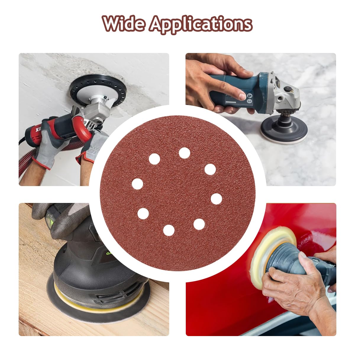 SUPBICCO 5 Inch 8 Hole Sanding Discs Hook and Loop, 50 PCS 80 Grit Round Sand Paper Disc, Aluminum Oxide Sandpaper Pads for Random Orbital Sander