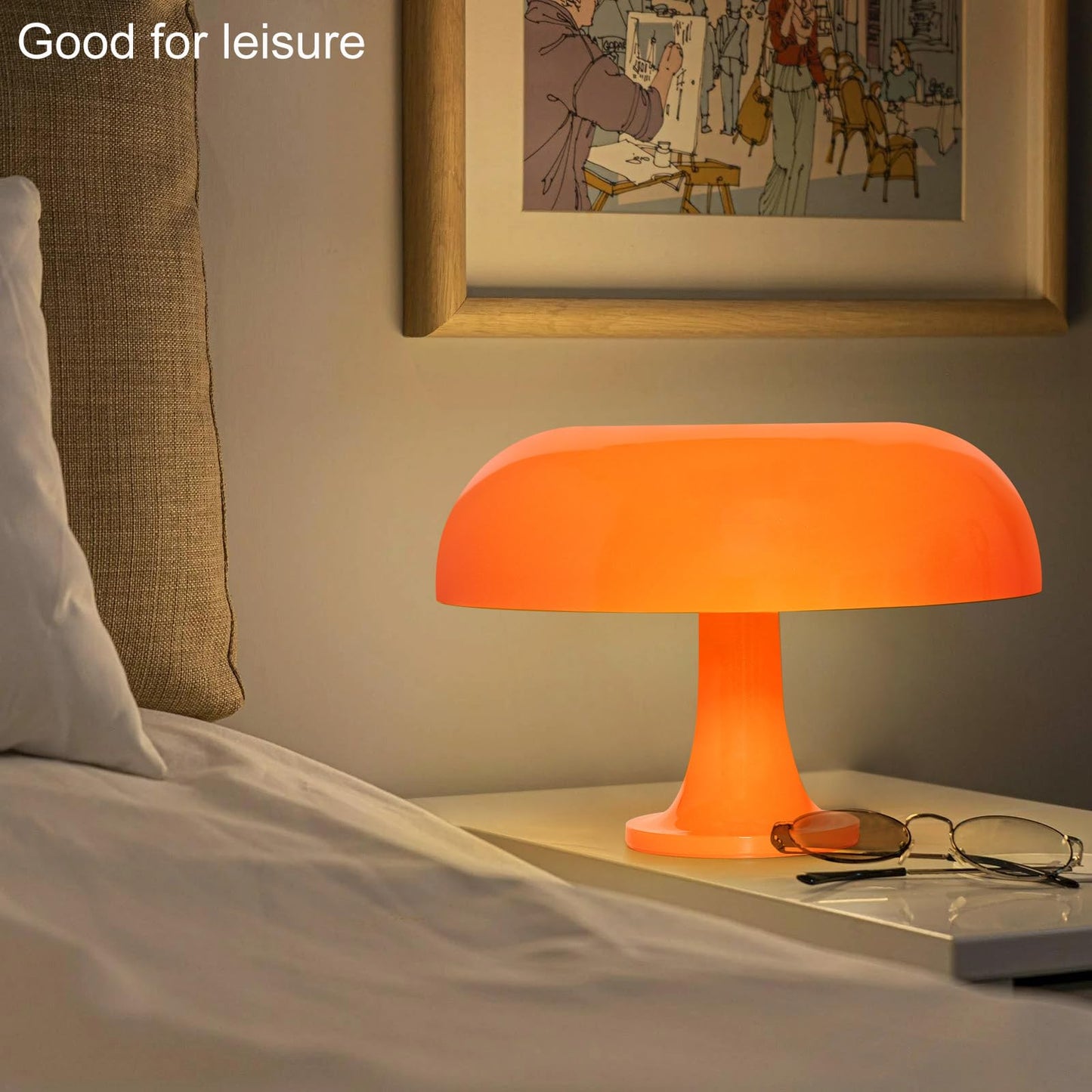 Anykonio Orange Mushroom Table Lamp, Mid-Century Modern Bedside Lamp, Minimalist Bedroom Decor, 2700K Warm Light, Plug-In (Bulb Included)