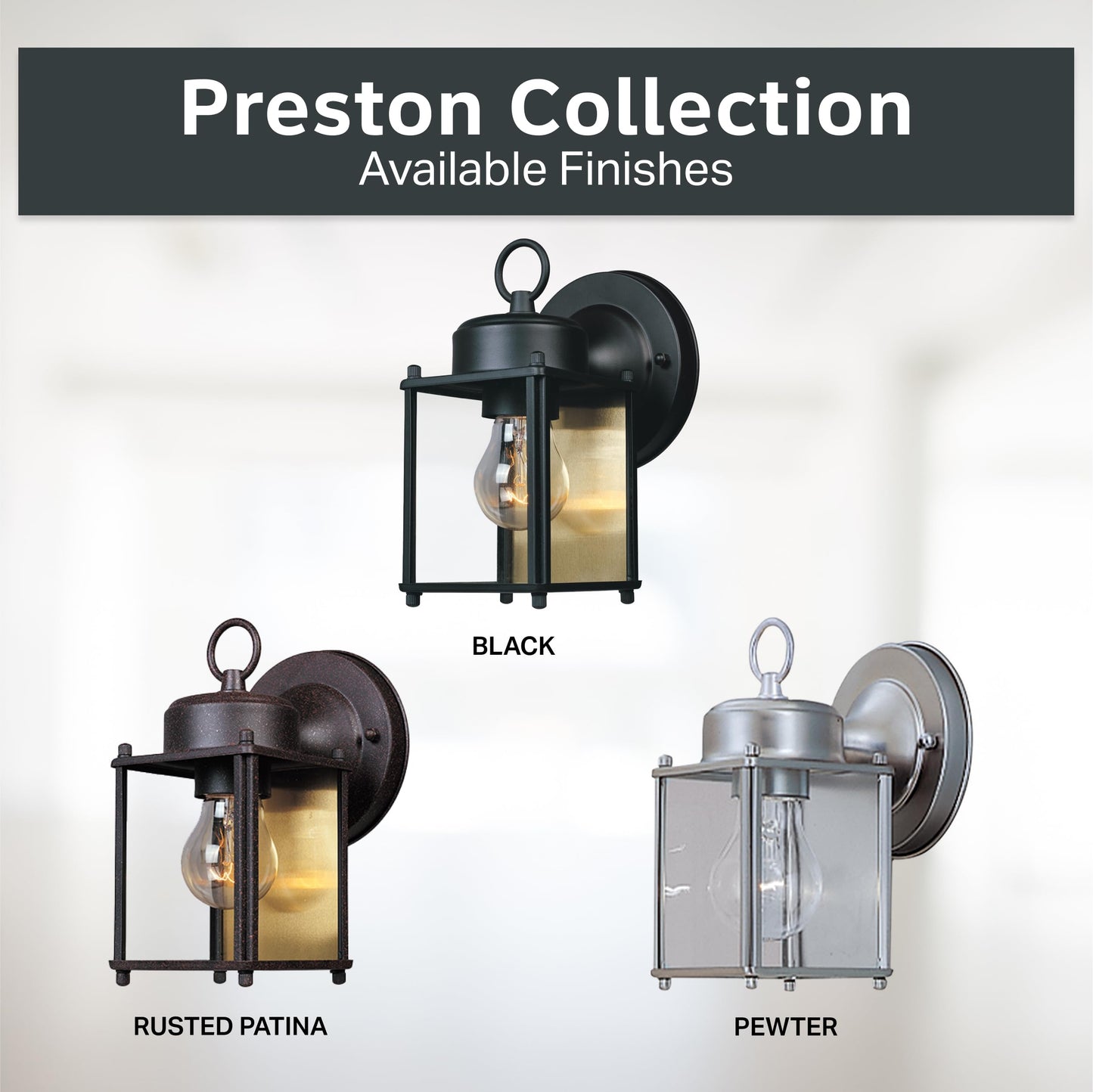DESIGNERS FOUNTAIN Preston Outdoor Light Fixture, 8 Inch Exterior Wall Lantern Sconce for Front Door, Patio and Porch, Black, 1161-BK