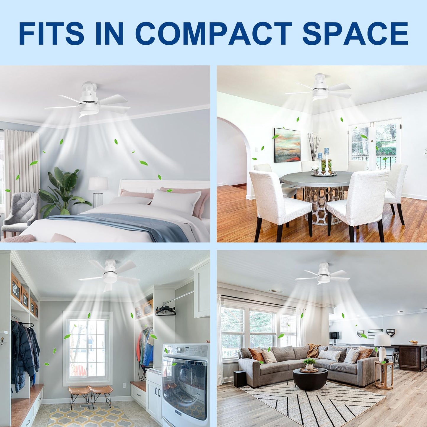 We Charger Socket Fan Light with Spare Panel, E26/E27 Screw-In, Dimmable Ceiling Fan Light for Kitchen, Garage, Basement, Laundry - White