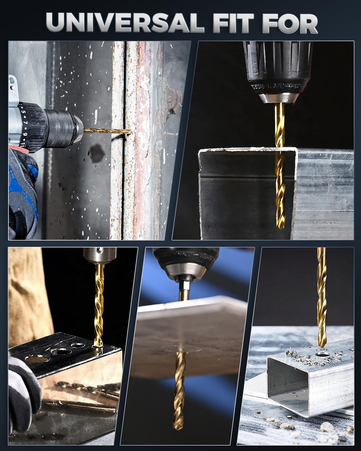 COMOWARE Titanium Twist Drill Bit Set - 16 Pcs Hex Shank High Speed Steel for Wood Plastic Aluminum Alloy, Quick Change, 1/16"-1/4"