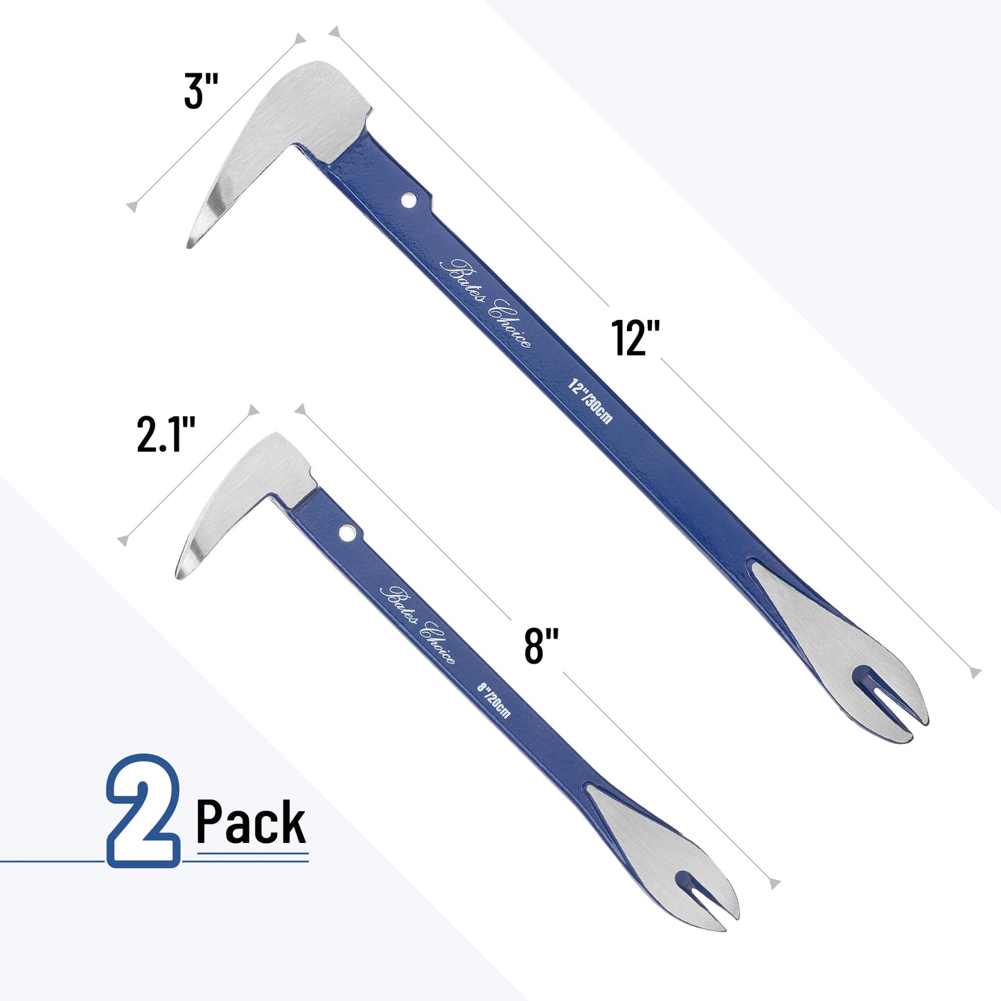 Bates- Pry Bar Nail Puller Set, 2 Pack, 8" & 12", Nail Puller Tool, Small Pry Bar
