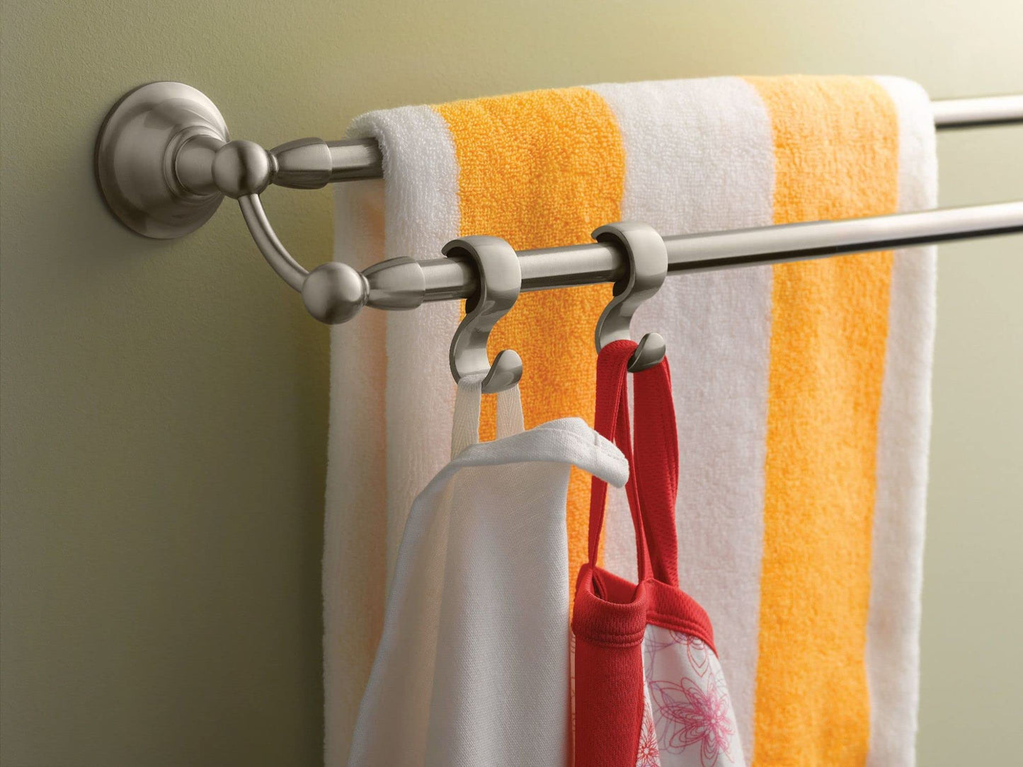 Moen Sage Collection Spot Resist Brushed Nickel 24-Inch Double Bathroom Towel Bar, Wall Mounted Bath Hanger with Two Rods, DN6822BN