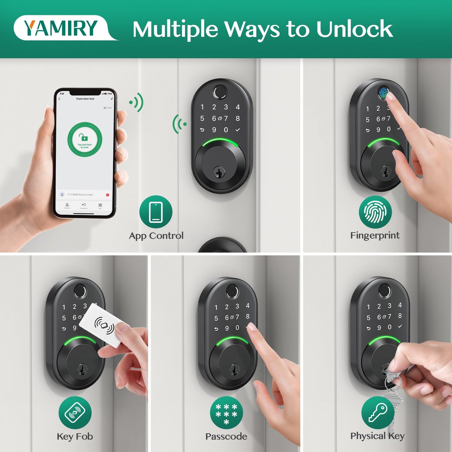 Smart Deadbolt Door Lock with Keypad:Yamiry Fingerprint Keyless Entry Deadbolt,Digital Smart Locks for Front Door,Electronic Code,Easy Installation