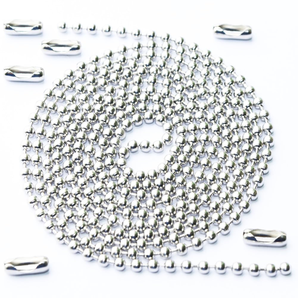 Ceiling Fan Pull Chain 60" Extension, Rust-Proof Stainless Steel Ball Chain with Connectors, 3mm Silver for Fans & Light Fixtures