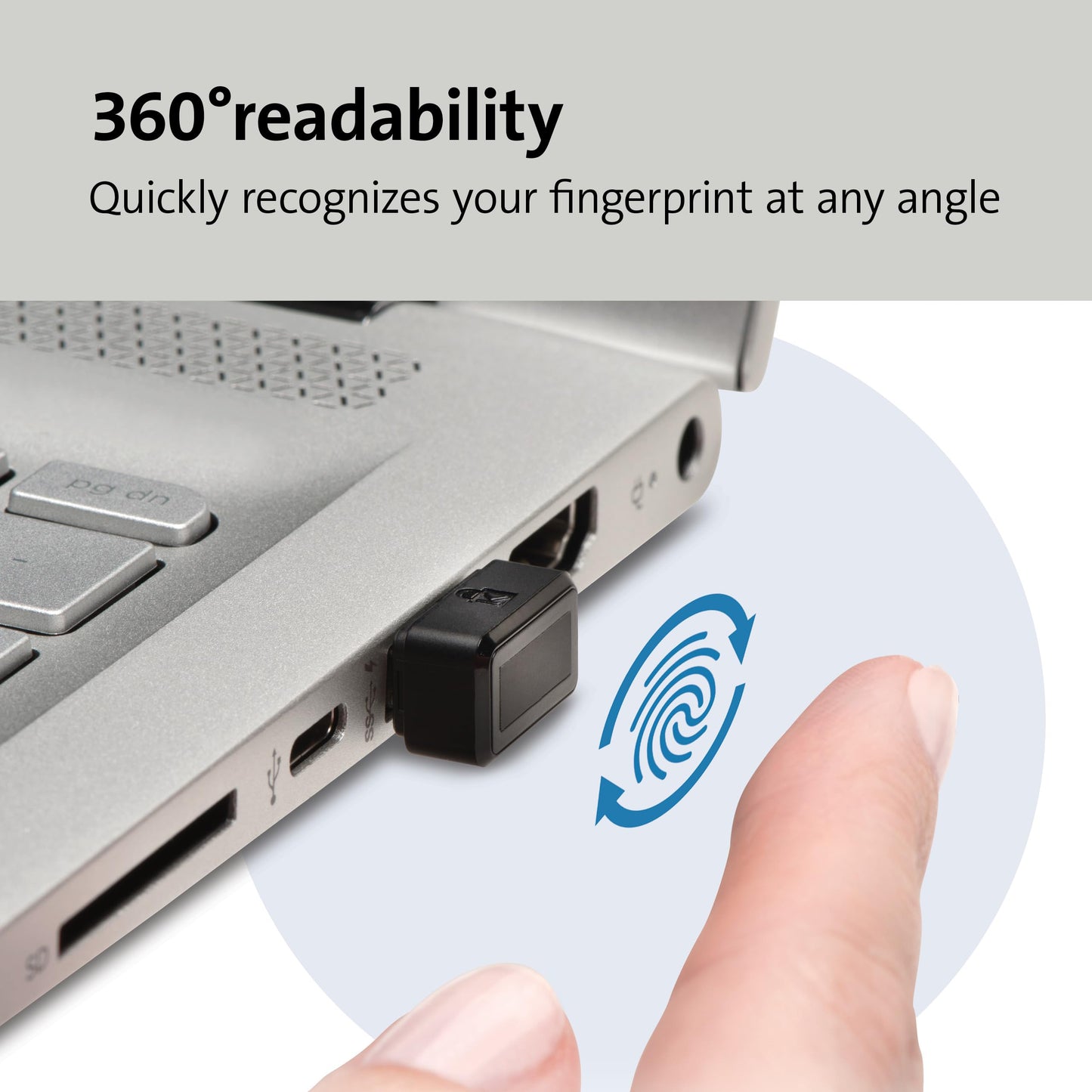 Kensington VeriMark Gen1 USB-A Fingerprint Key Reader - Windows Hello, Anti-Spoofing (K67977WW)