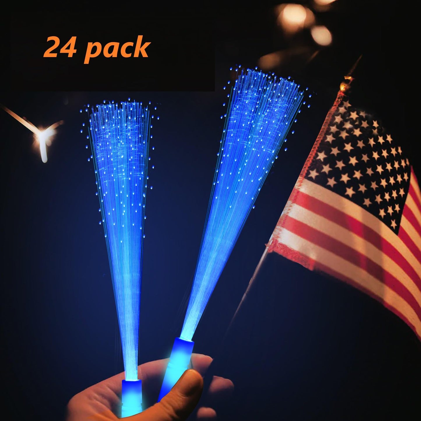 NUDALA 24 Pack Blue Glow Fiber Optic Wands, Light-Up Glow Sticks with 3 Light Modes for Christmas, Valentine’s Day, Easter, 4th of July, Concerts & Clubs