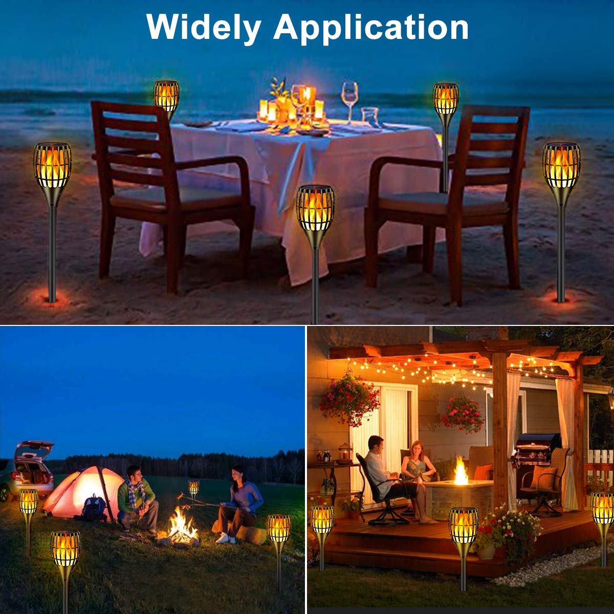 Ollivage Solar Torch Lights 43", Flickering Flame, Waterproof Outdoor Garden Lighting, Dusk-to-Dawn Auto On/Off, 4-Pack for Yard & Patio