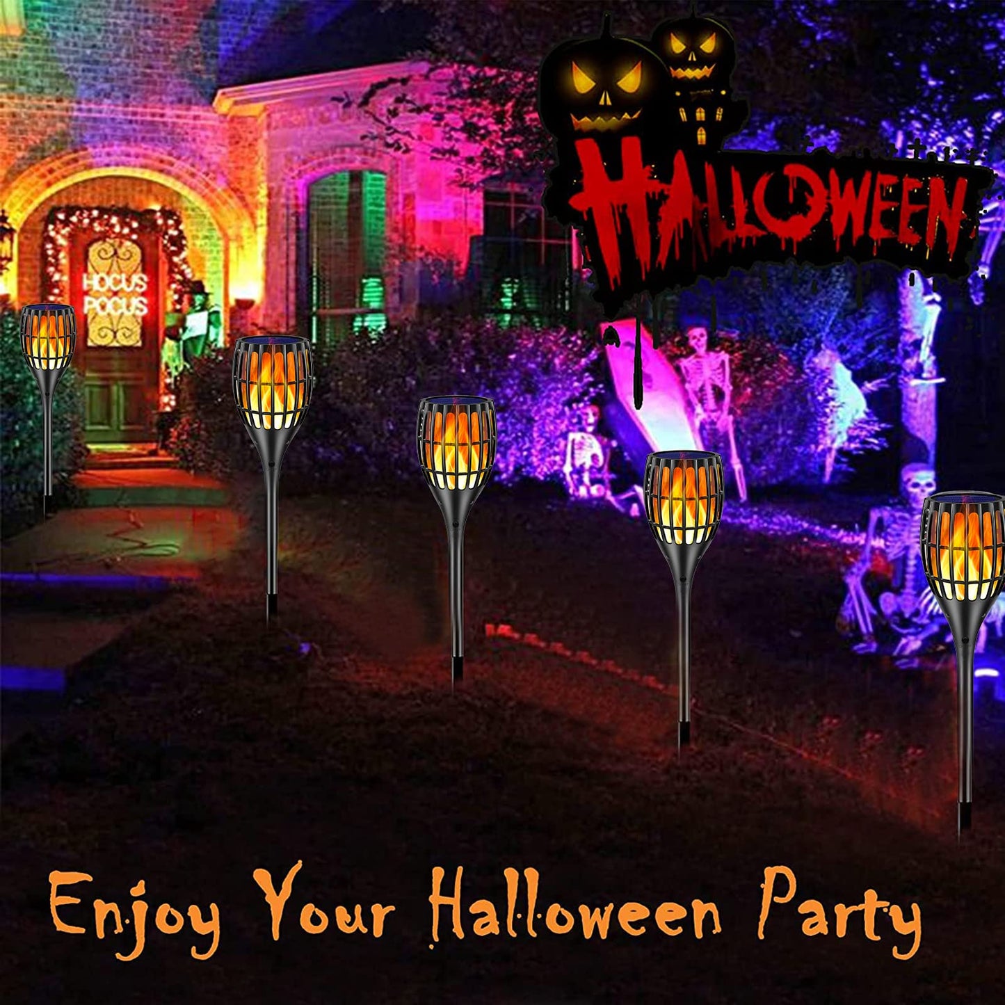 Ollivage Solar Torch Lights 43", Flickering Flame, Waterproof Outdoor Garden Lighting, Dusk-to-Dawn Auto On/Off, 4-Pack for Yard & Patio