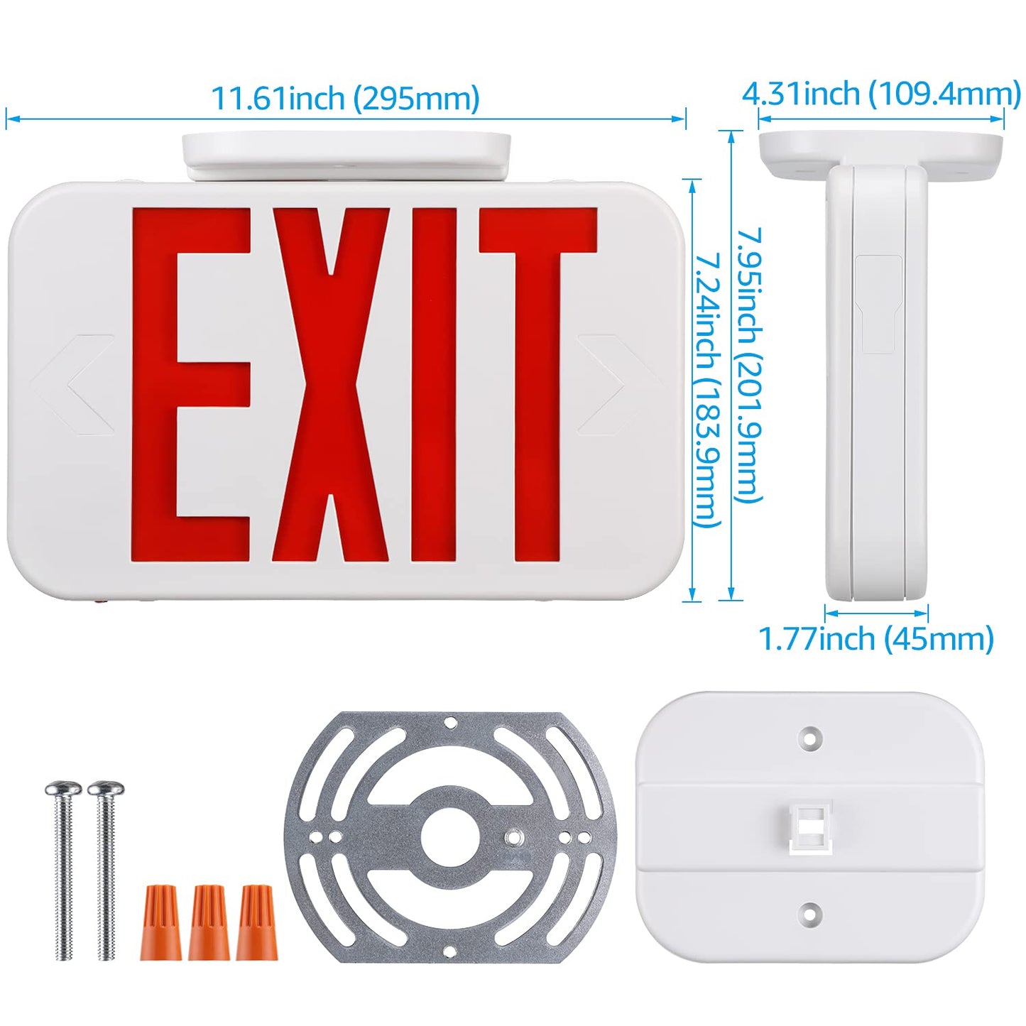 TORCHSTAR LED Exit Sign, Double Face Emergency Light with Battery Backup, UL 924, Hardwired Red Letters, Indoor Damp, 4-Pack