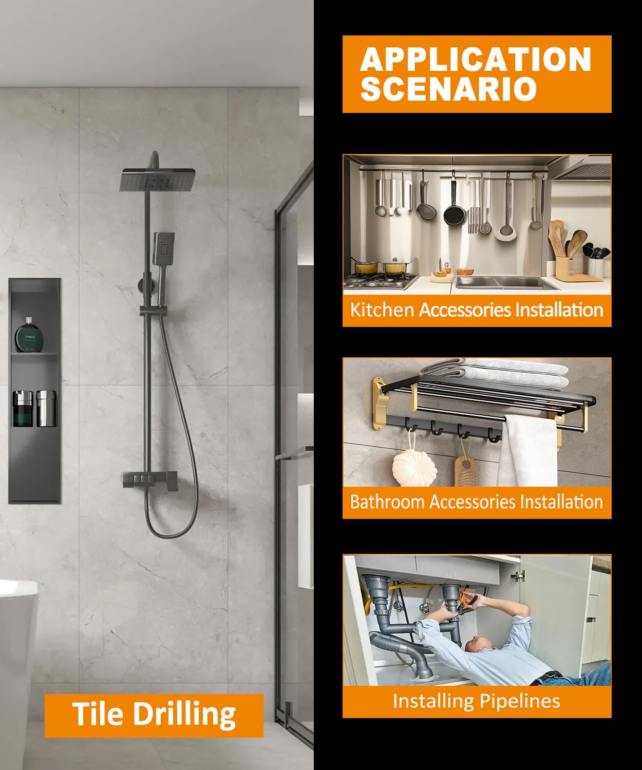 BGTEC 10-Piece 1/4" Diamond Drill Bit Set – Vacuum Brazed Core Bits for Granite, Marble, Tile, Glass, Concrete & Hard Plastic