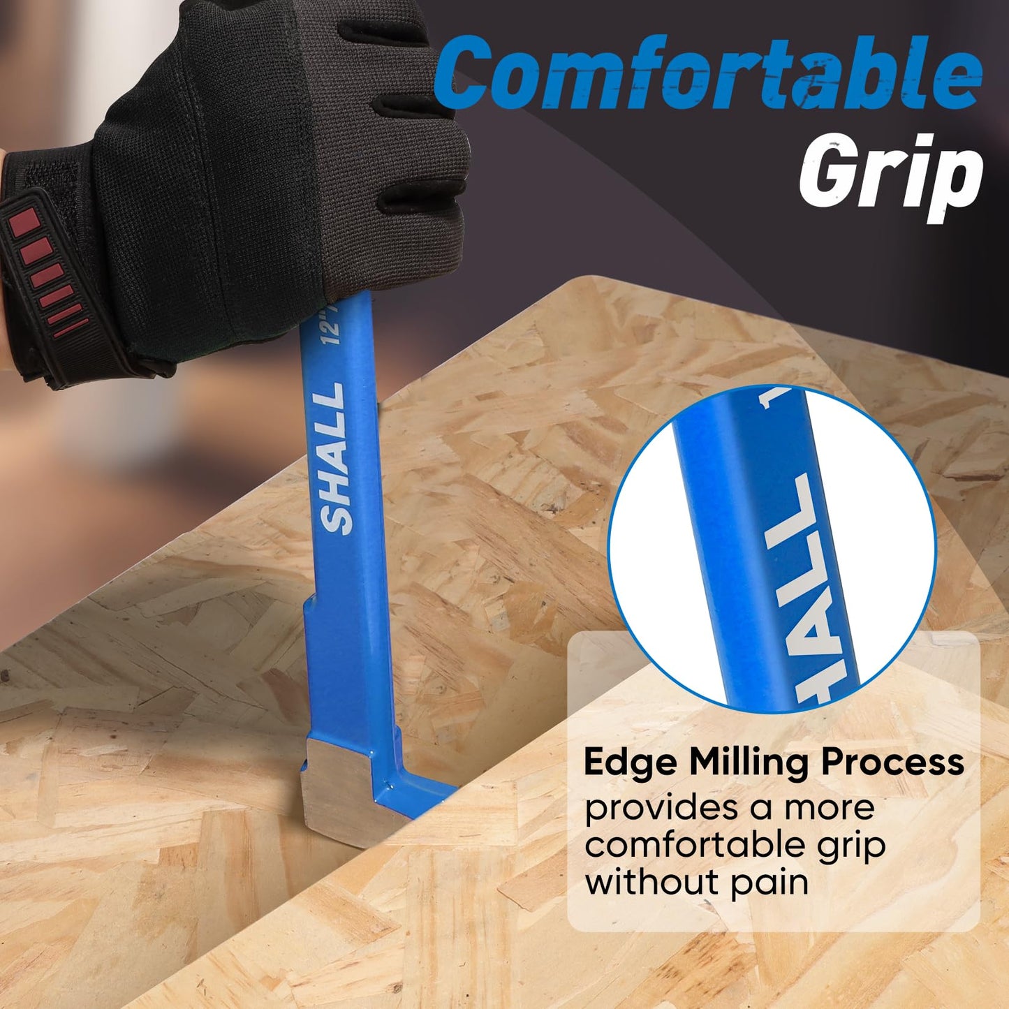 SHALL 4-Piece Pry Bar Set – 12" Cats Paw, 10" & 7.5" Flat Pry Bars, 8" End Cutting Pliers, Crowbar Nail Remover for Baseboards & Floors