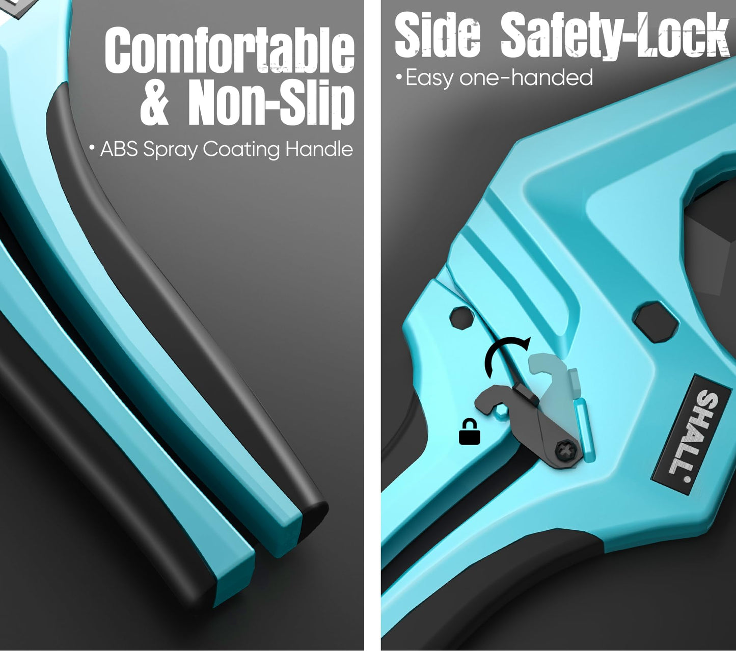 SHALL PVC Pipe Cutter up to 2-1/2”, Heavy-Duty Aluminum Ratchet Cutter for PVC, PPR, PE, PEX & Plastic Plumbing Pipes, SK5 Blade