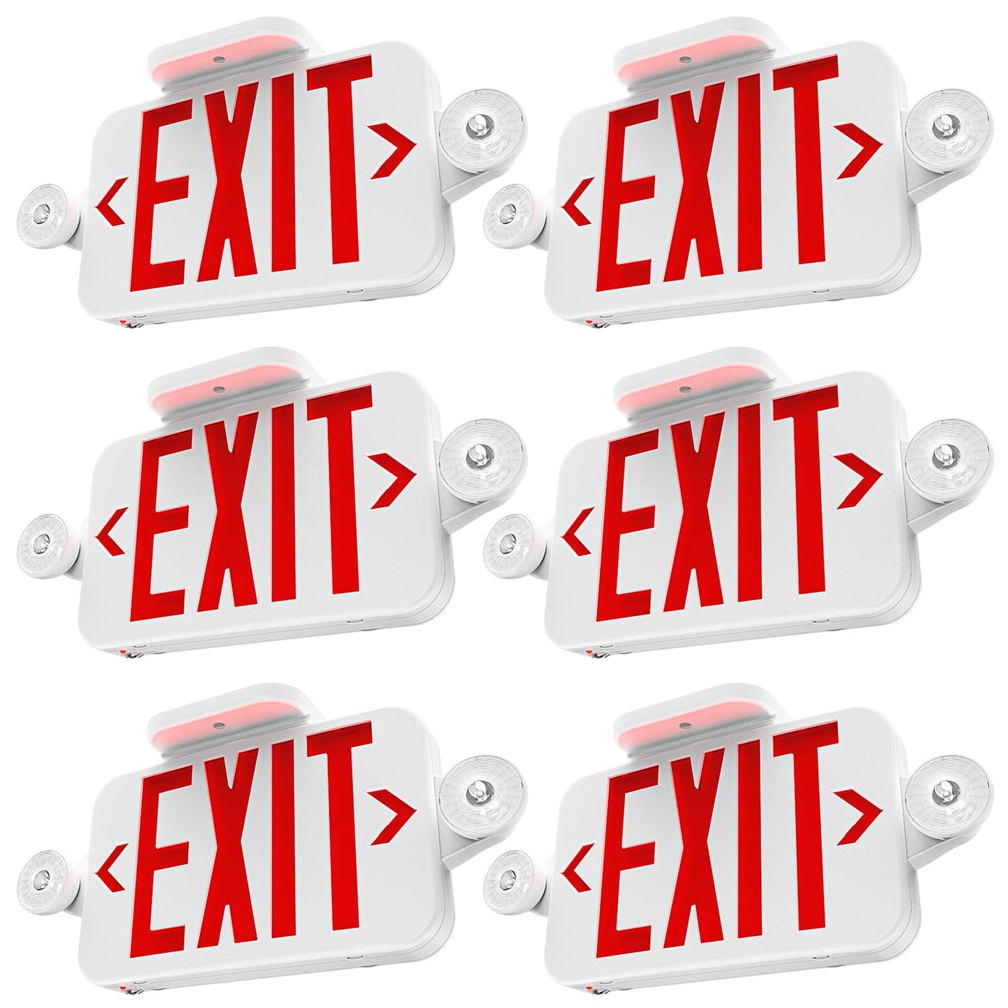 Sunco 6-Pack LED Exit Sign with Emergency Lights, Red, Adjustable Mini Lights, Fire Resistant, Backup Battery, 200 Lumens, UL