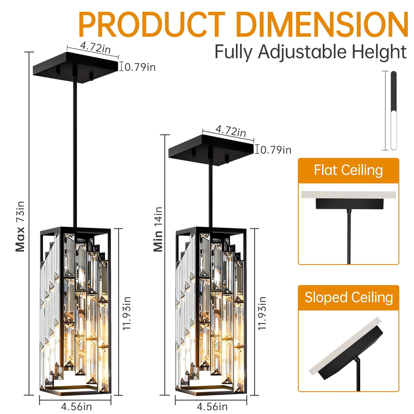 Esfos 3-Pack Black Crystal Pendant Lights, Mini Chandeliers for Kitchen Island, Dining Room, Bedroom – Modern Ceiling Fixtures