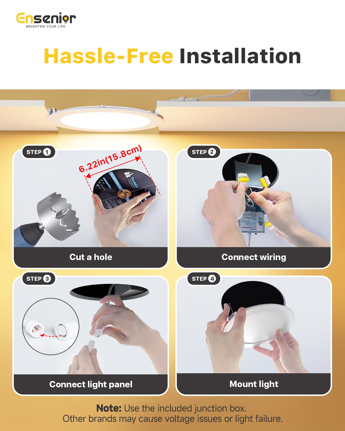 Ensenior 12-Pack 6" LED Recessed Canless Light, Dimmable, 5000K Daylight, 12W 120V, 1200LM, Ultra-Thin Wafer, ETL/FCC/IC Rated