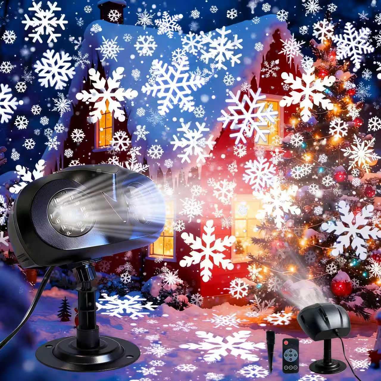Outdoor Christmas Snowflake Projector Lights with Remote, IP65 Waterproof LED for Holiday, Garden, Party & New Year Decorations