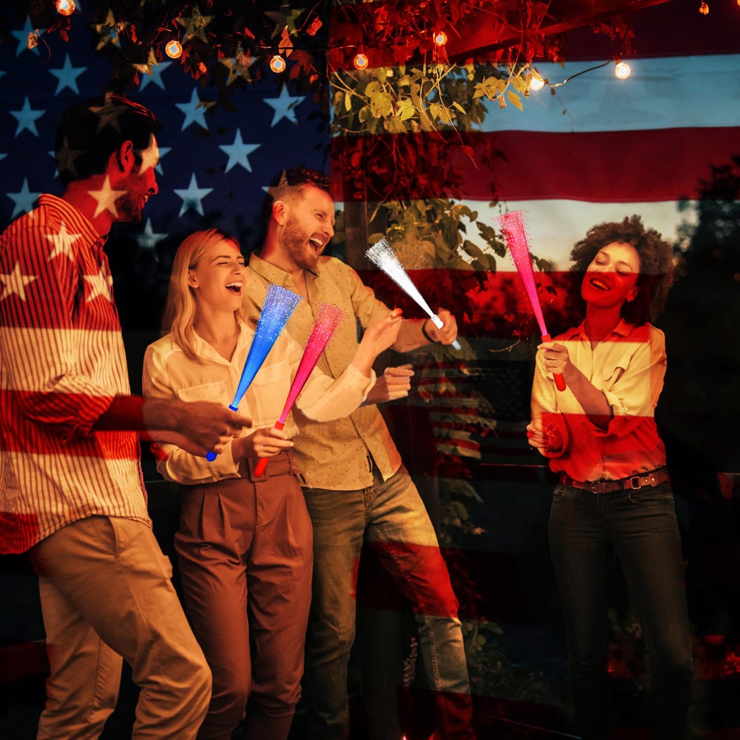 NUDALA 24 Pack Blue Glow Fiber Optic Wands, Light-Up Glow Sticks with 3 Light Modes for Christmas, Valentine’s Day, Easter, 4th of July, Concerts & Clubs