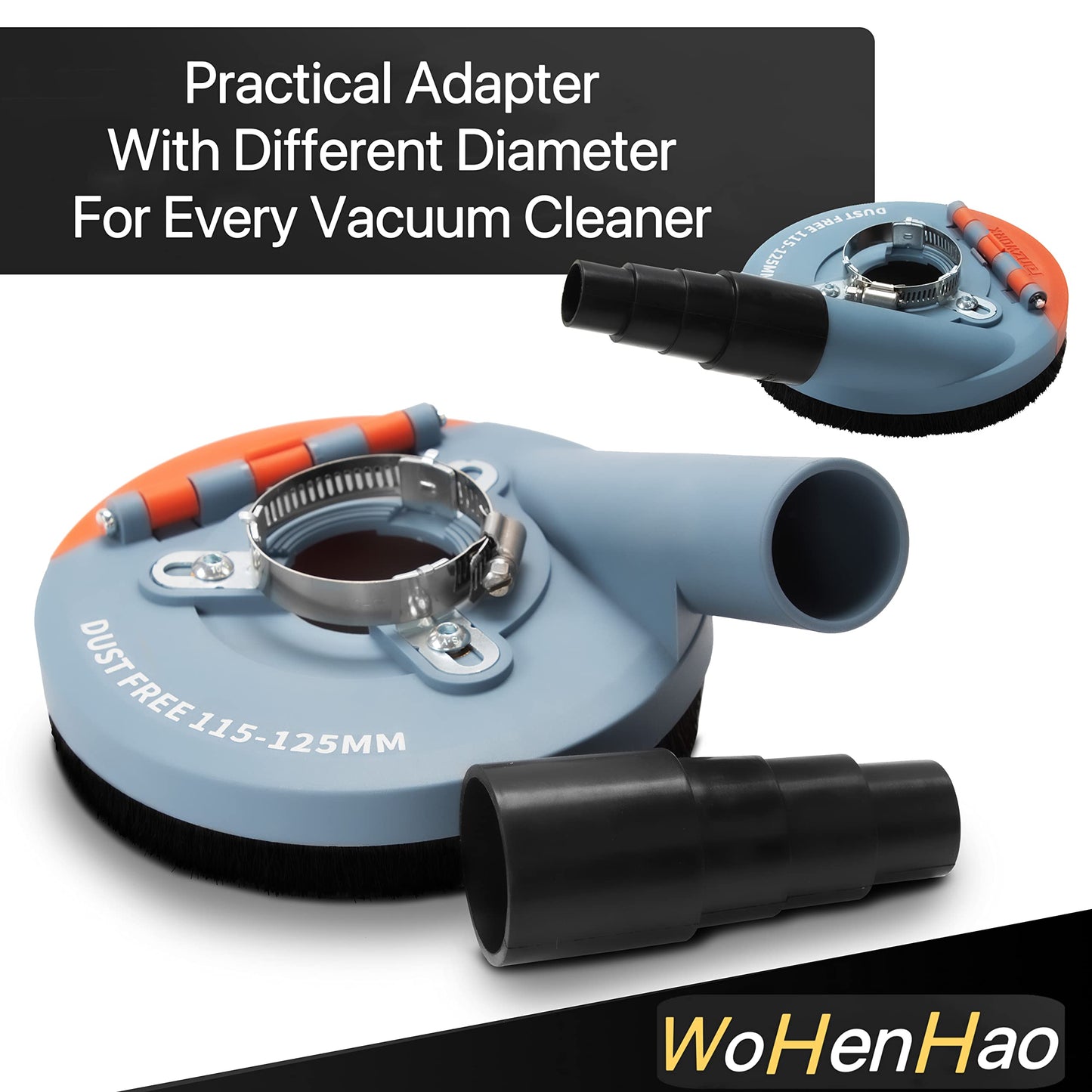 Wohenhao Angle Grinder Dust Shroud 4.5-5" + 2 Diamond Grinding Cup Wheels 5" + Replacement Brush, Universal Surface Grinding Kit