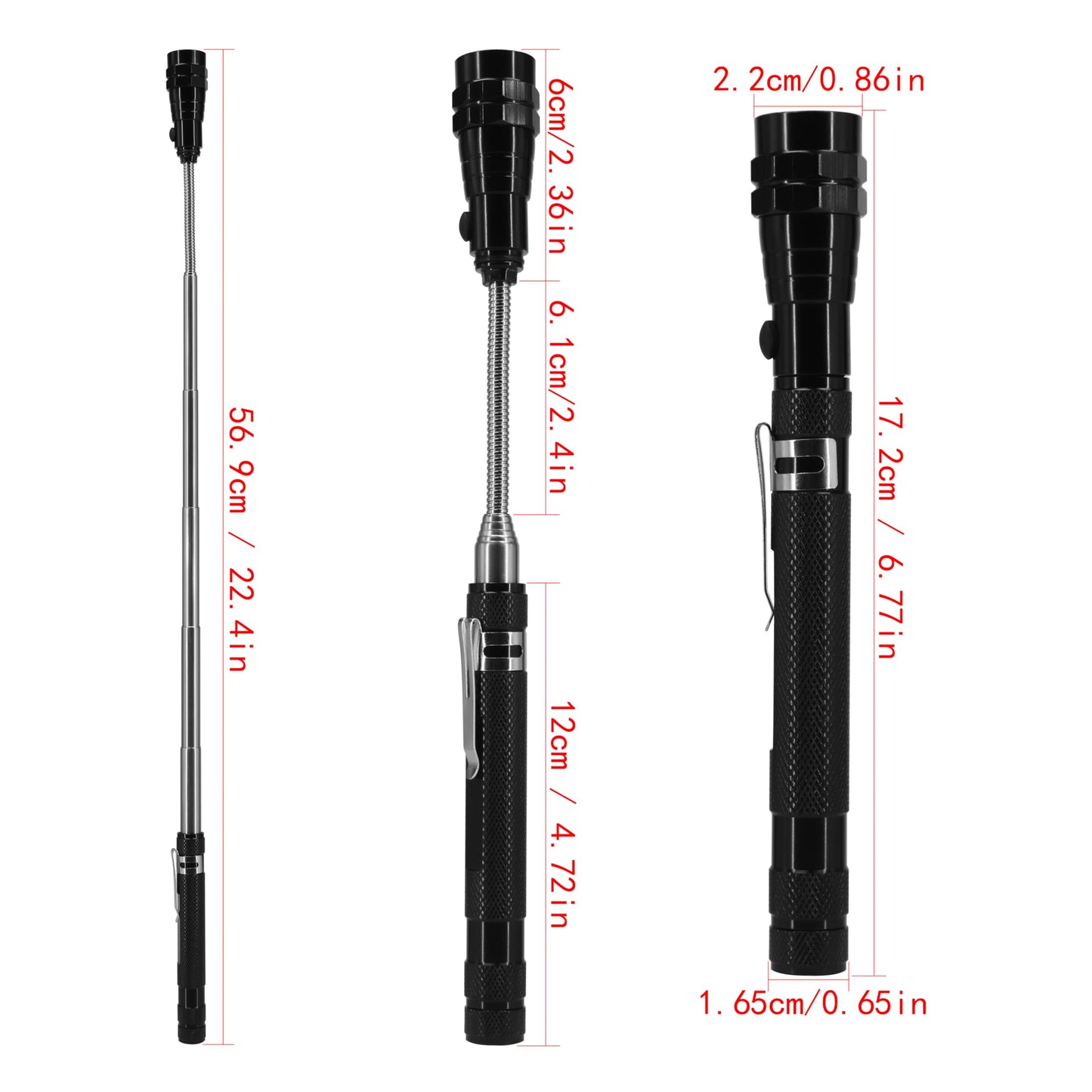 Magnetic Telescopic Pickup Tool with LED Flashlight, Portable Expandable Magnetic Neck Tool for Mechanics, Outdoor & Repair Work