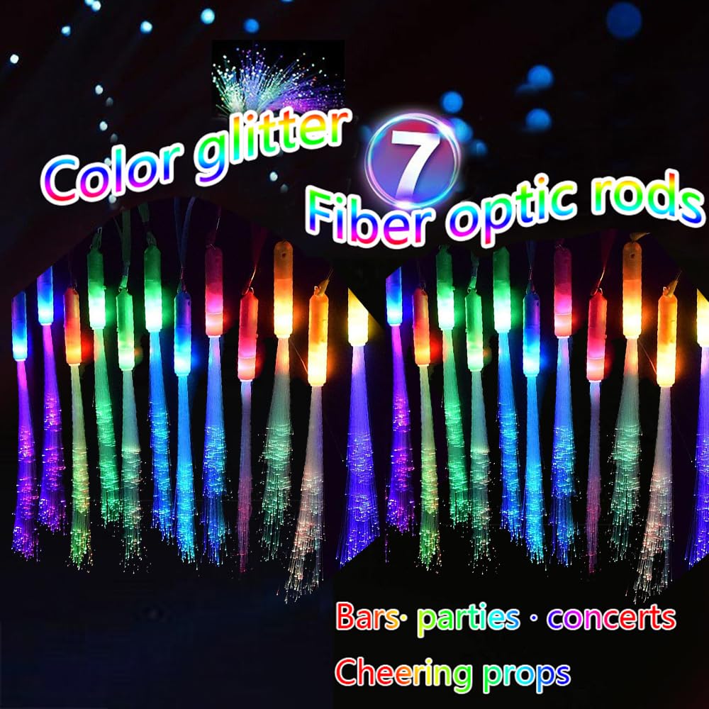 Color Handheld LED Fiber Optic Light Set, 24 PCS – 7 Color Changing Lights with 3 Flicker Modes for Party, Bar & Concert Cheering Props