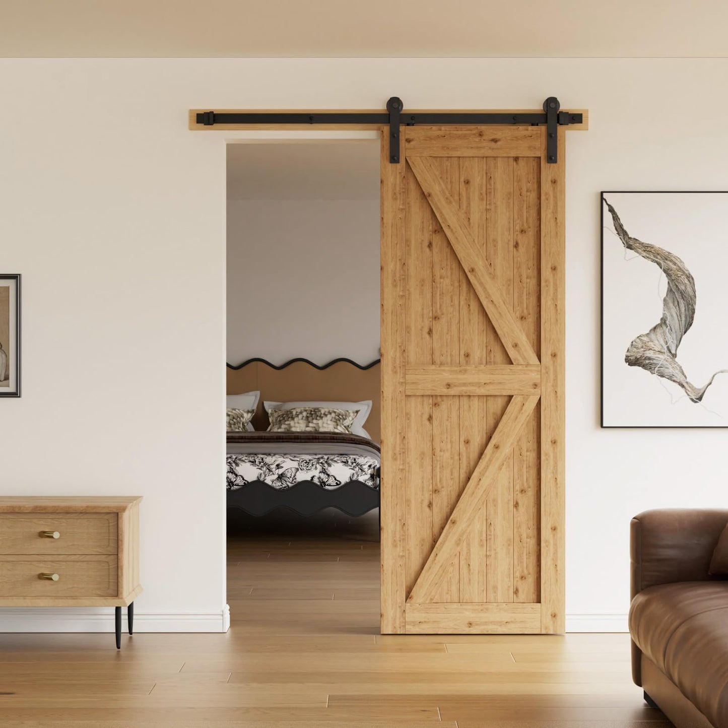 CCJH 6 Feet Heavy Duty Sturdy Sliding Barn Door Hardware Kit -Smoothly and Quietly -Easy to Install Fit 36" Wide Door Panel (I Shape Hanger)