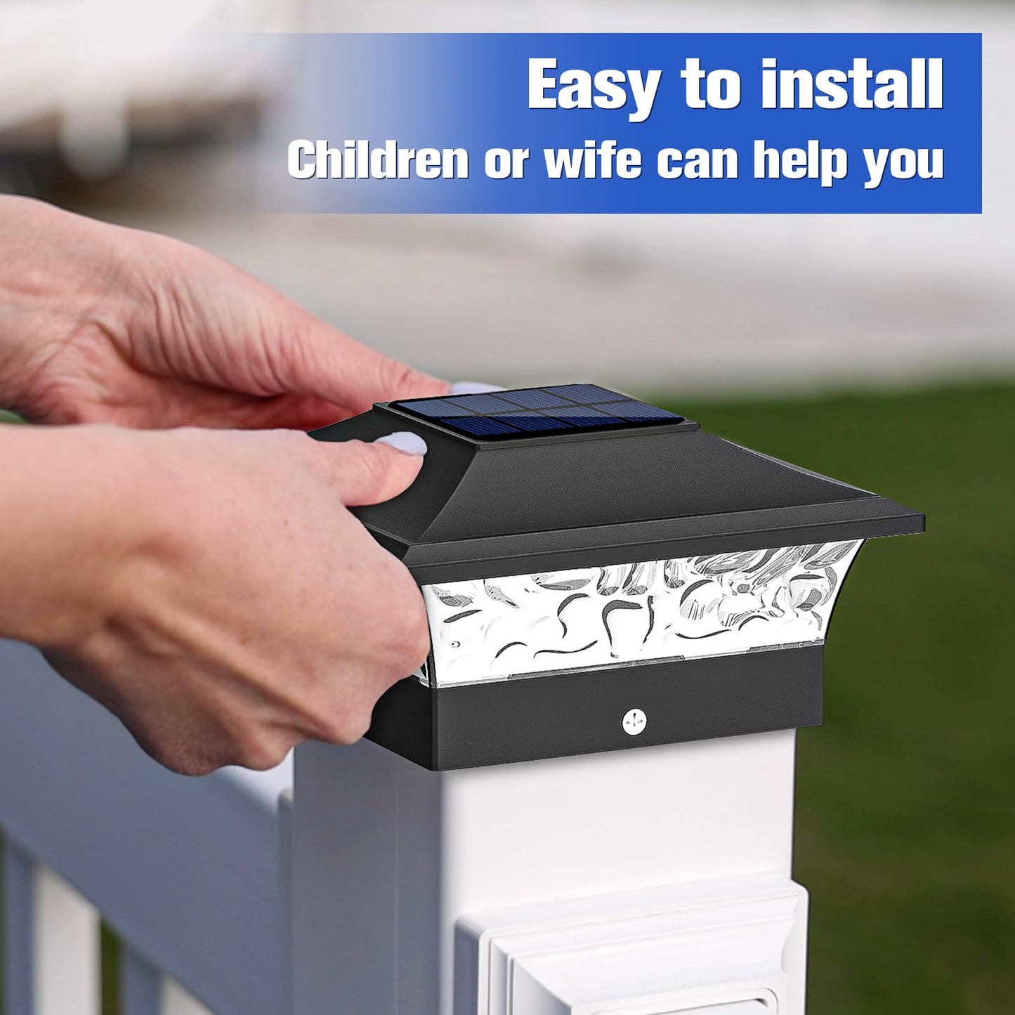 VOLISUN Solar Fence Post Cap Lights, 12 Pack, Warm White, 2 Modes, Waterproof, ABS Lens, Fits 4x4 & 6x6 Wood/Vinyl Posts, Black