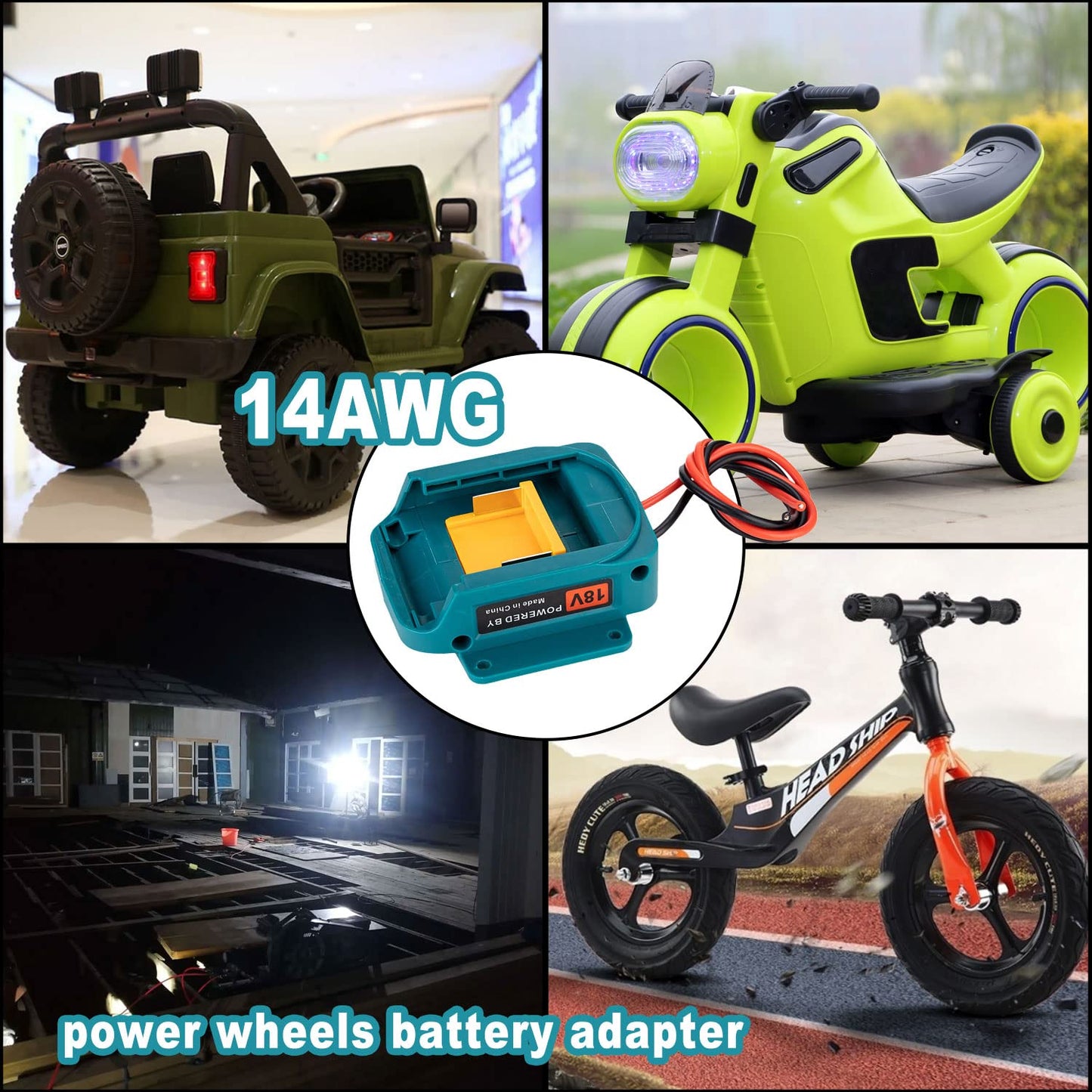 Power Battery Adapter Wheel for Makita 18V LXT Batteries, 14 AWG Wire Connector for BL1850B/1860B/1840B, DIY RC Cars & Robotics