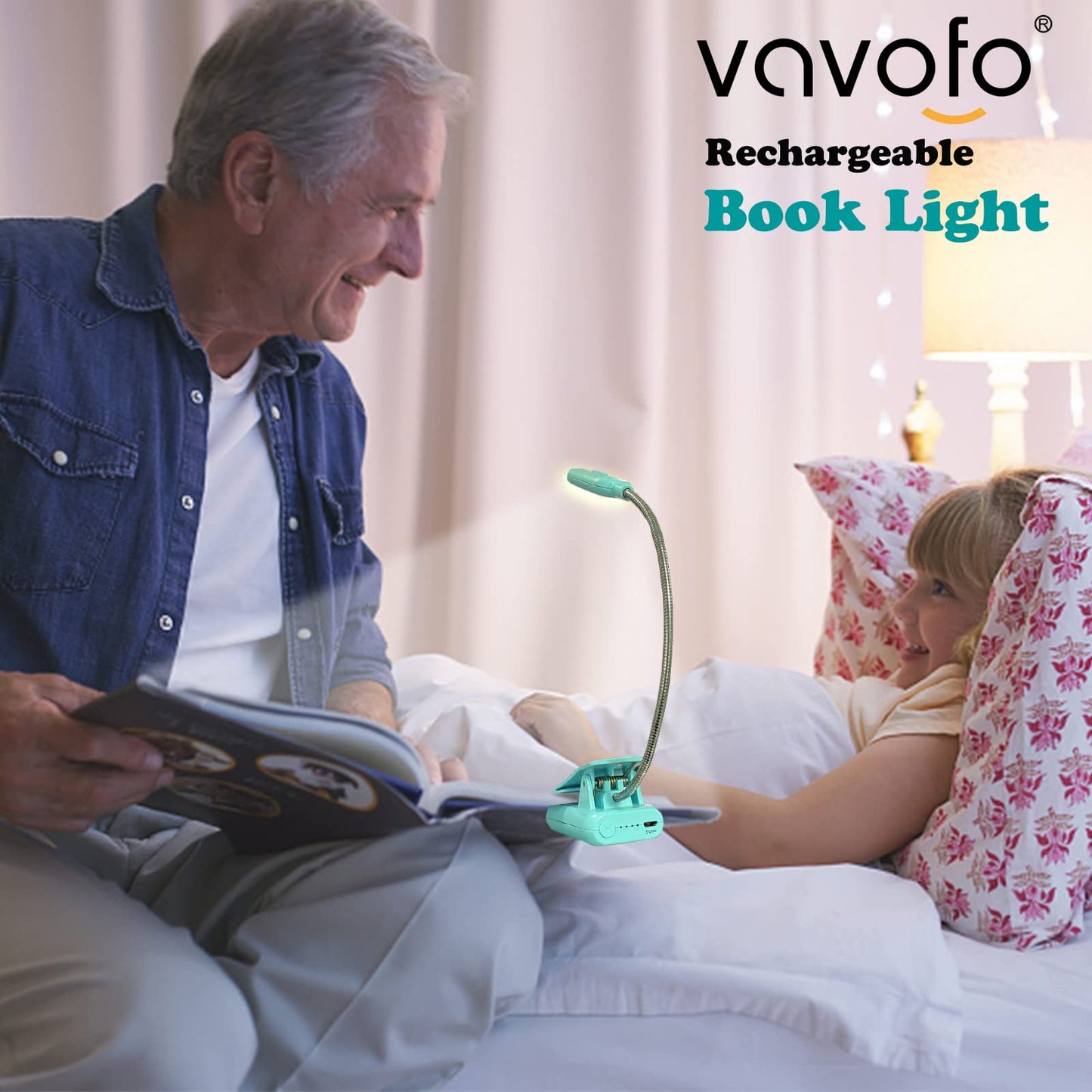 VAVOFO Clip-On Book Light for Bed & Kids, 7 LED Reading Lamp with 9-Level Warm/Cool/Daylight, Eye-Care Light, Power Indicator (Blue)