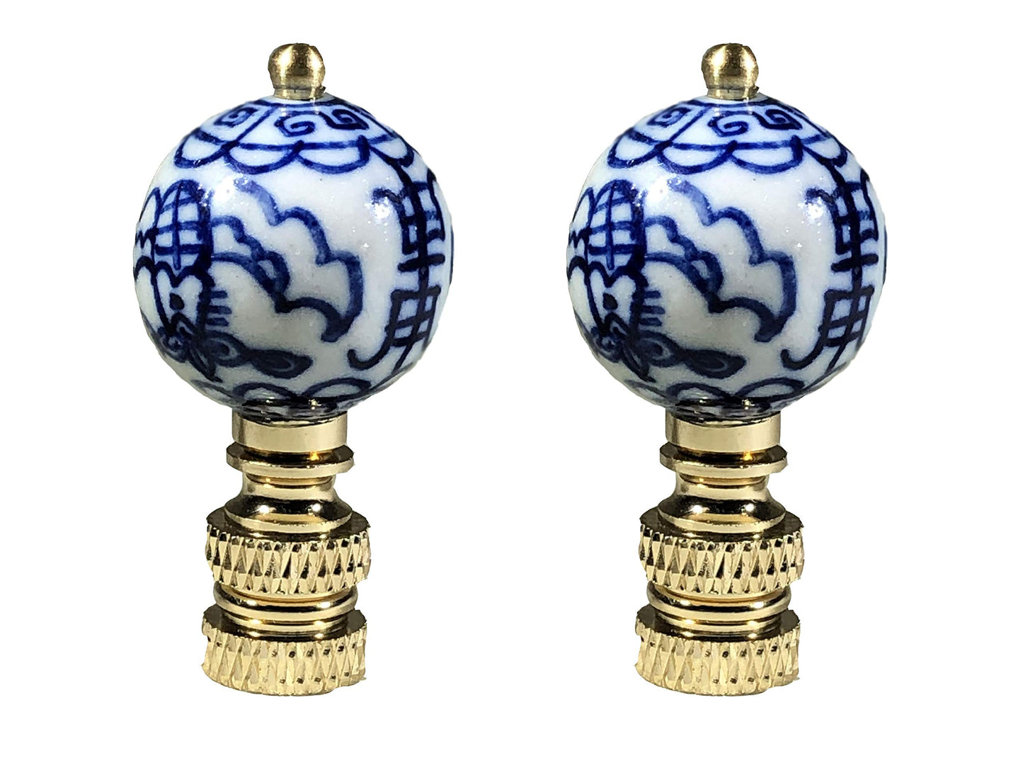 Royal Designs, Inc. Decorative Chinoiserie Blue and White Lamp Finials (Asian Motif - 2 Pk)