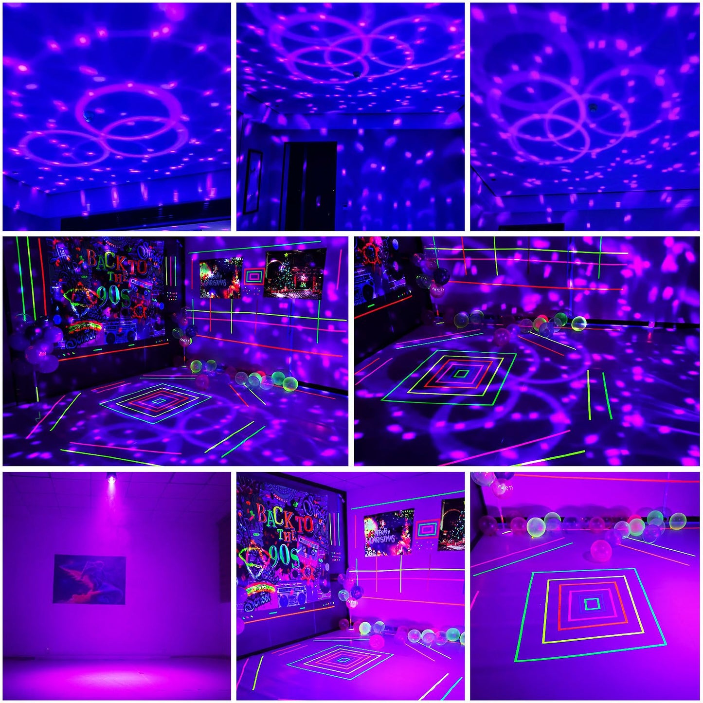 DJPTYGCK 2-in-1 Glow Party Black Light Disco Ball, Sound Activated Strobe DJ Light for Halloween, Christmas & Birthday Parties