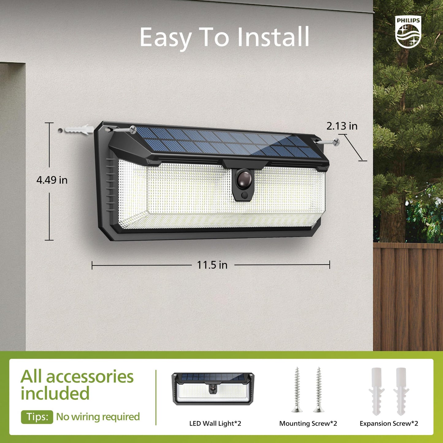 Philips Solar Motion Sensor Lights, 258 LEDs, Outdoor Waterproof Security Light with 3 Modes for Yard, Garden, Fence & Garage