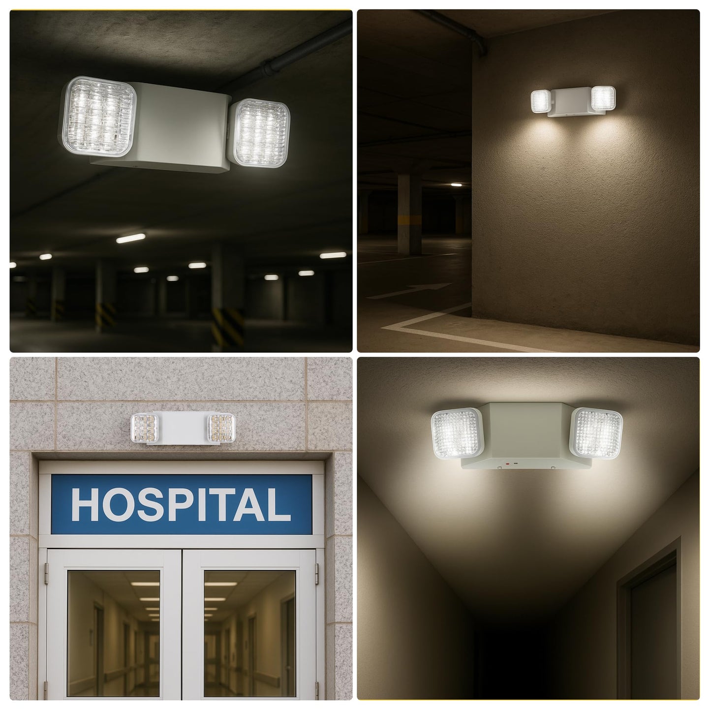 GRUENLICH LED Dual-Head Commercial Emergency Light, Backup Battery, Hardwired 120-277V, Office & Business Power Outage, 2-Pack