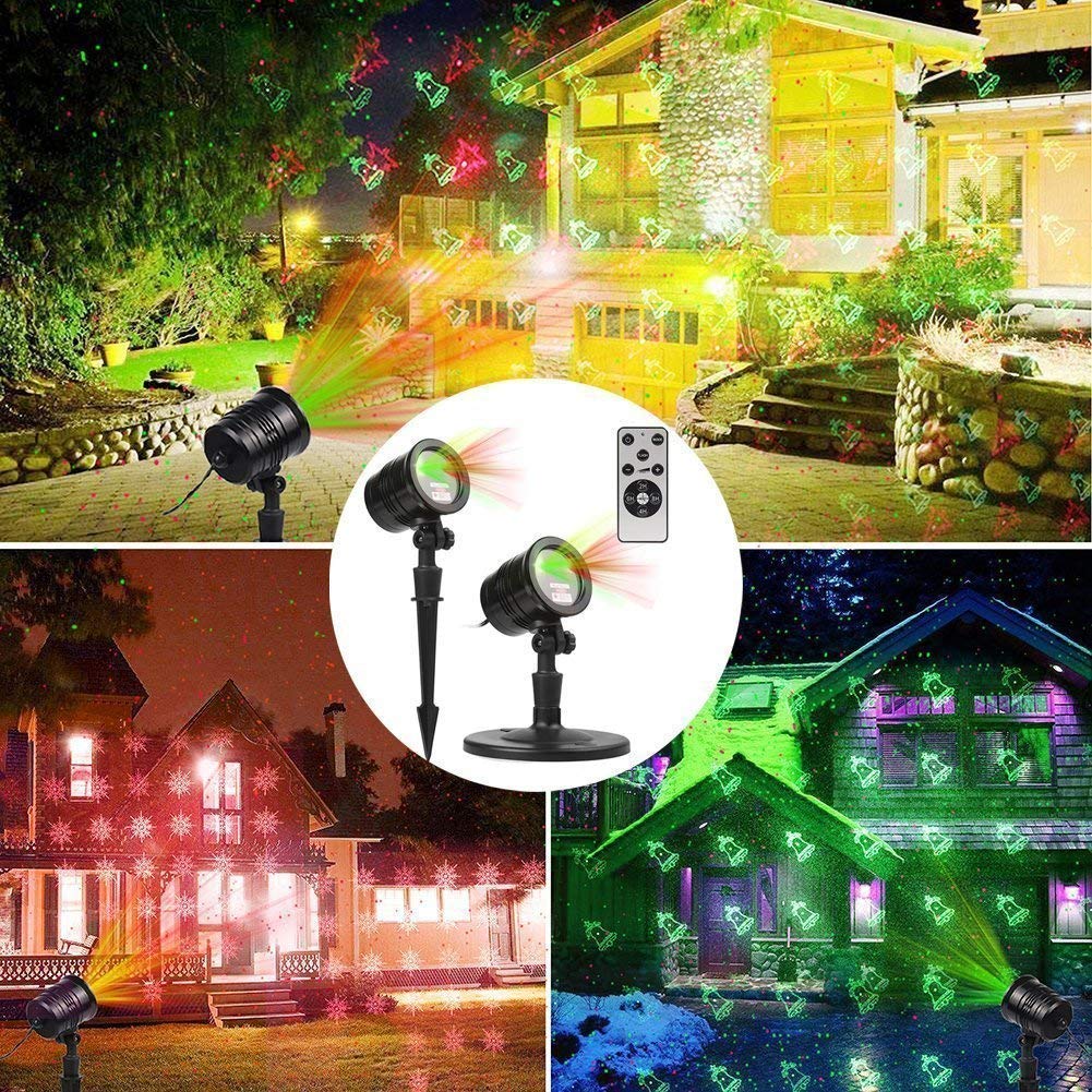 Christmas Laser Lights Projector, Red & Green Star Show Landscape Spotlight with Festive Patterns for Indoor Outdoor Garden Patio Wall
