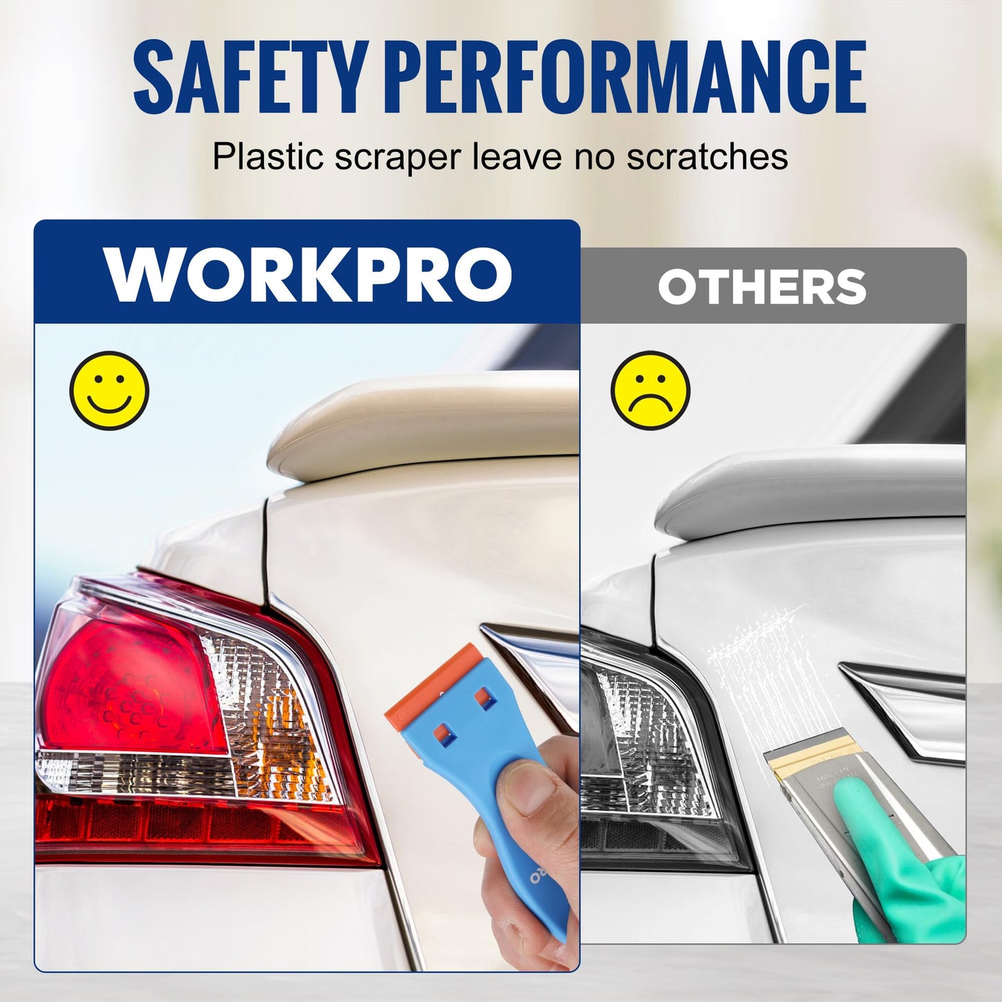 WORKPRO 3-Piece Plastic Razor Scraper with 120 Blades – Gasket, Label & Adhesive Remover for Glass, Windows, and Surfaces