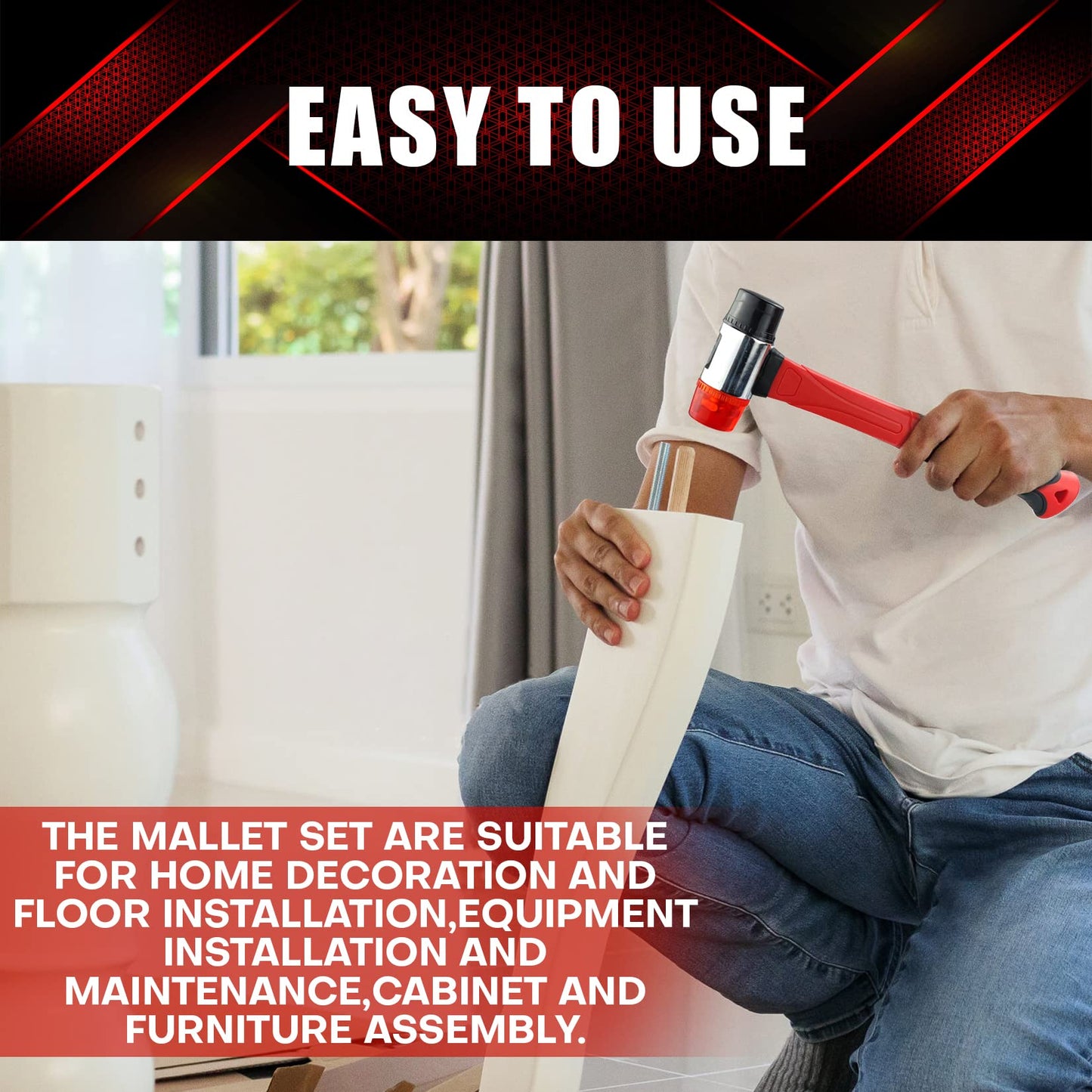 YIYITOOLS 2Pcs Hammer Set, 16oz Rubber Mallet & 40mm Double-Faced Soft Mallet Fit for Construction and Home Renovation, Black