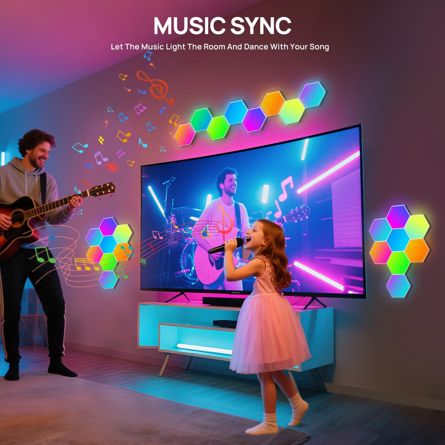 **KORORO Hexagon LED Lights, 8-Pack Smart App RGB Gaming Wall Lights with Remote, Music Sync Honeycomb Lights for Bedroom & Gaming Decor**