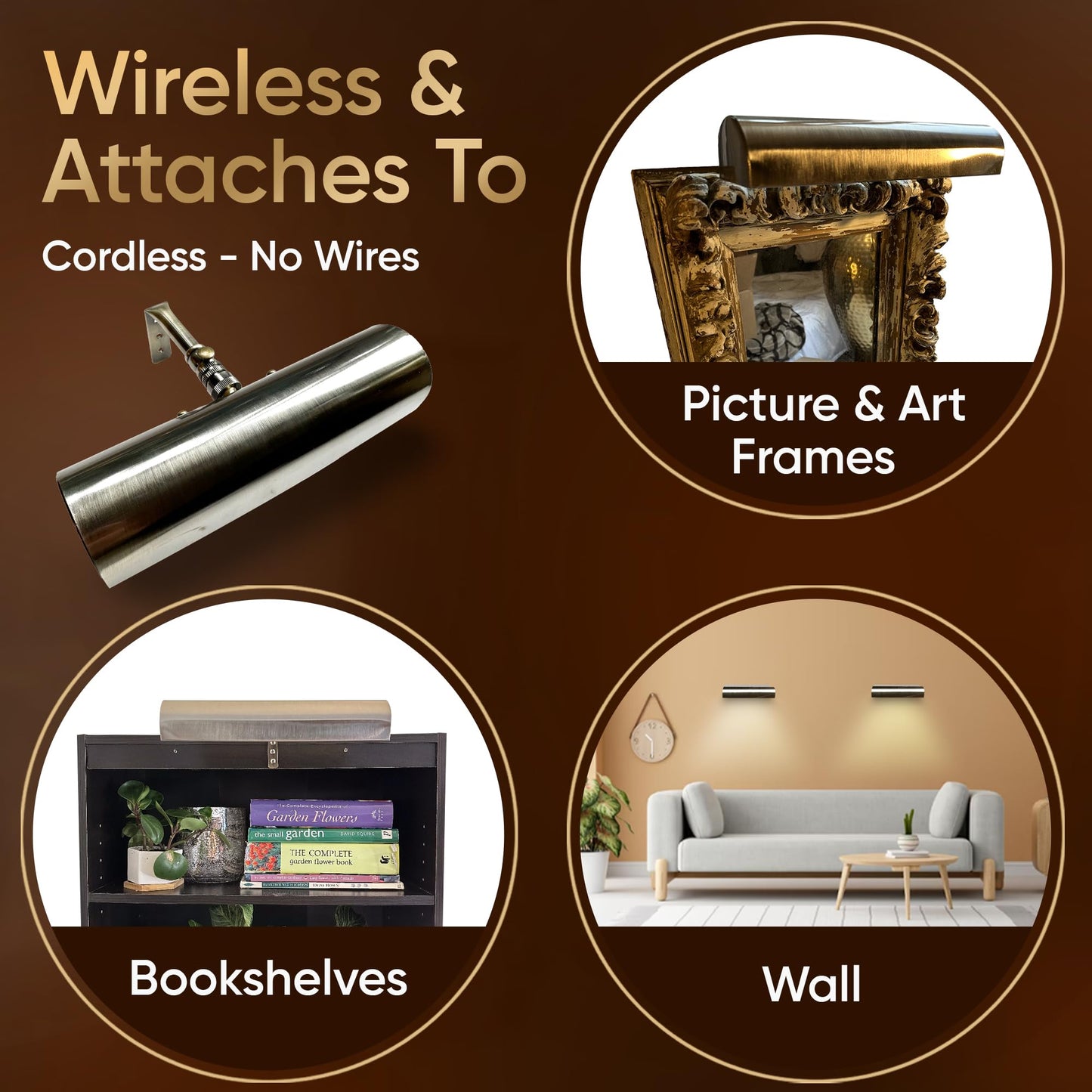 Concepdesigns 7.75" Battery-Operated Dimmable Picture Light, Wireless Wall Art & Library Light, Antique Brushed Bronze