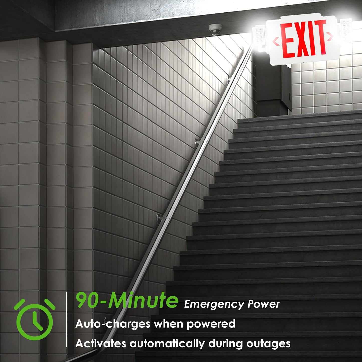 Gruenlich 2-Pack LED Combo Exit Sign with Emergency Light, Adjustable Heads, Double Face, Backup Batteries, UL 924, 120-277V, Red US Standard