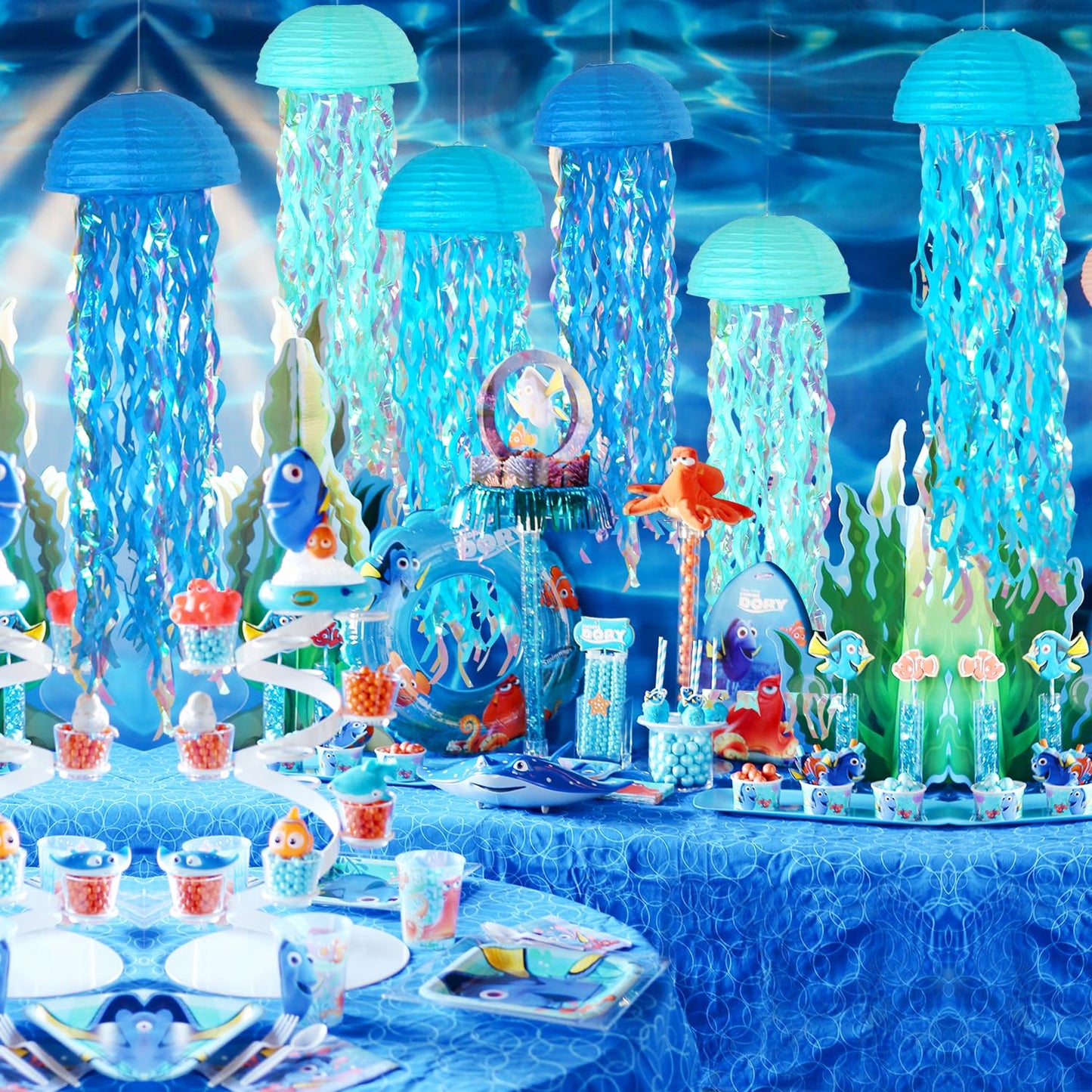 ADLKGG Blue Jellyfish Paper Lanterns, Set of 6 – Under the Sea, Mermaid Birthday, Baby Shower, Ocean & Beach Party Decorations