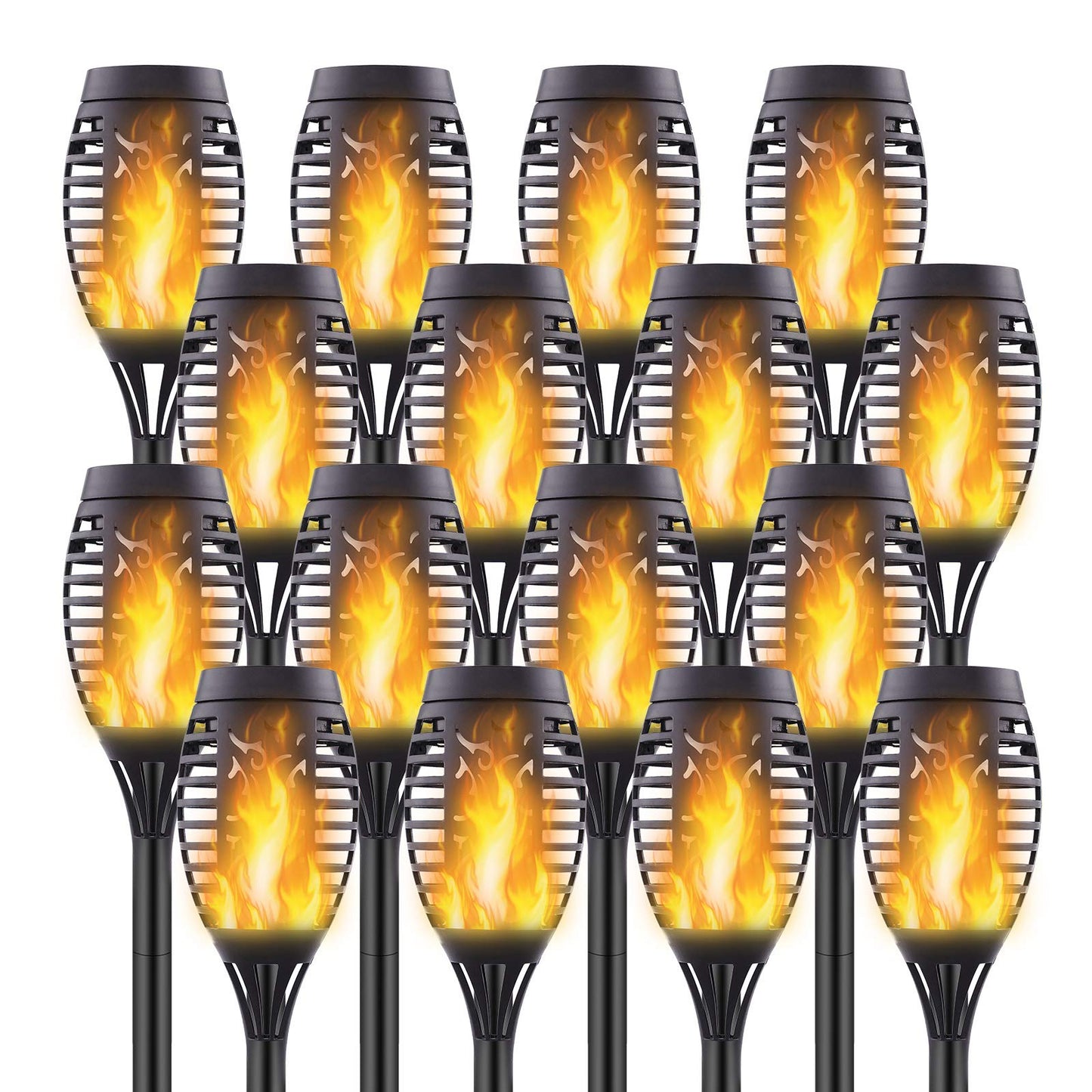 Permande 16-Pack Solar Torch Lights, Flickering Flame, Waterproof Outdoor Garden Pathway Yard Lights, Auto Dusk-to-Dawn