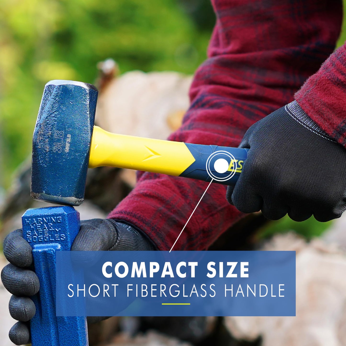 ESTWING Sure Strike Drilling/Crack Hammer - 3-Pound Sledge with Fiberglass Handle & No-Slip Cushion Grip - MRF3LB