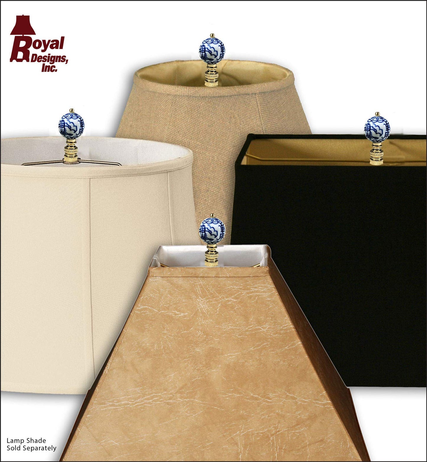 Royal Designs, Inc. Decorative Chinoiserie Blue and White Lamp Finials (Asian Motif - 2 Pk)