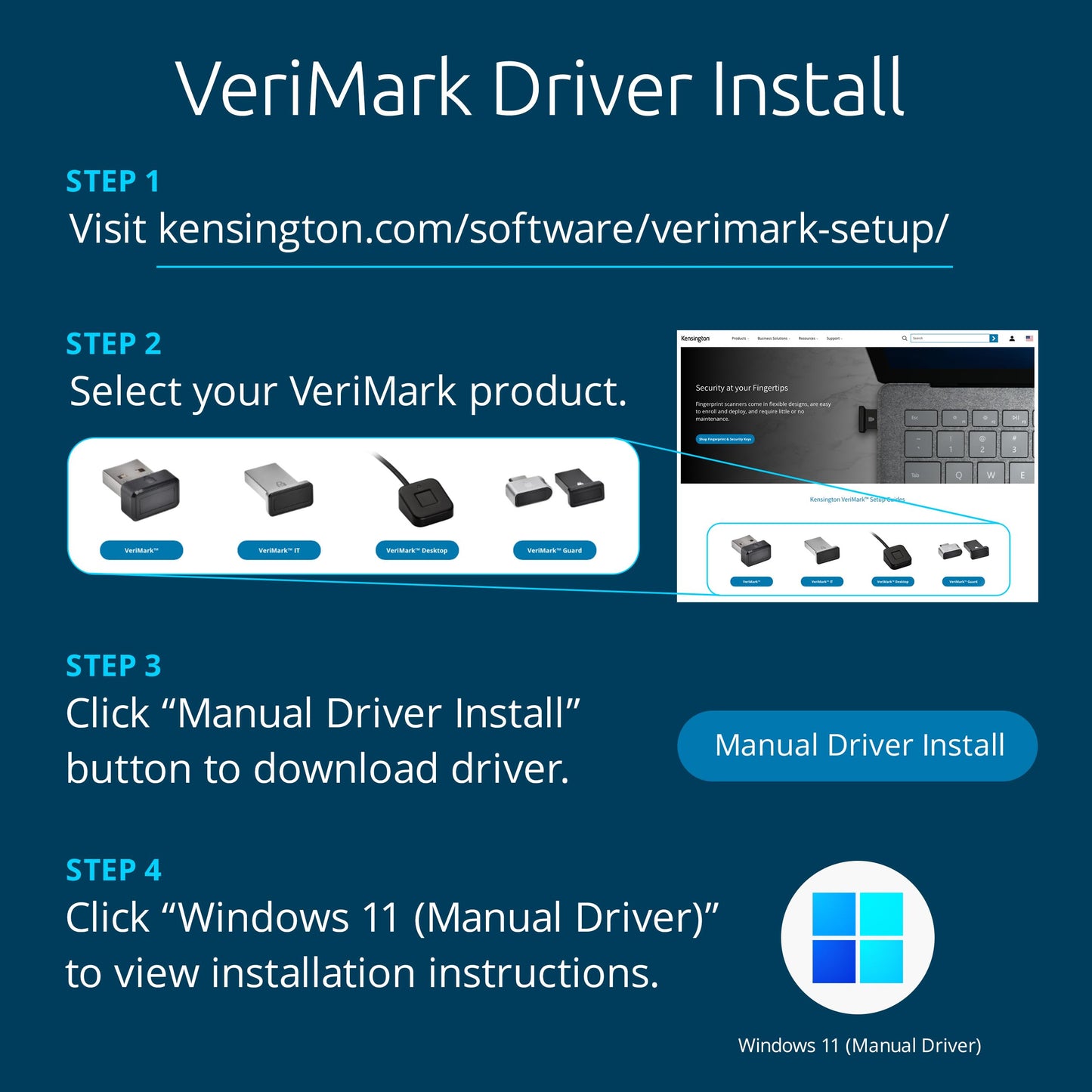 Kensington VeriMark Gen1 USB-A Fingerprint Key Reader - Windows Hello, Anti-Spoofing (K67977WW)