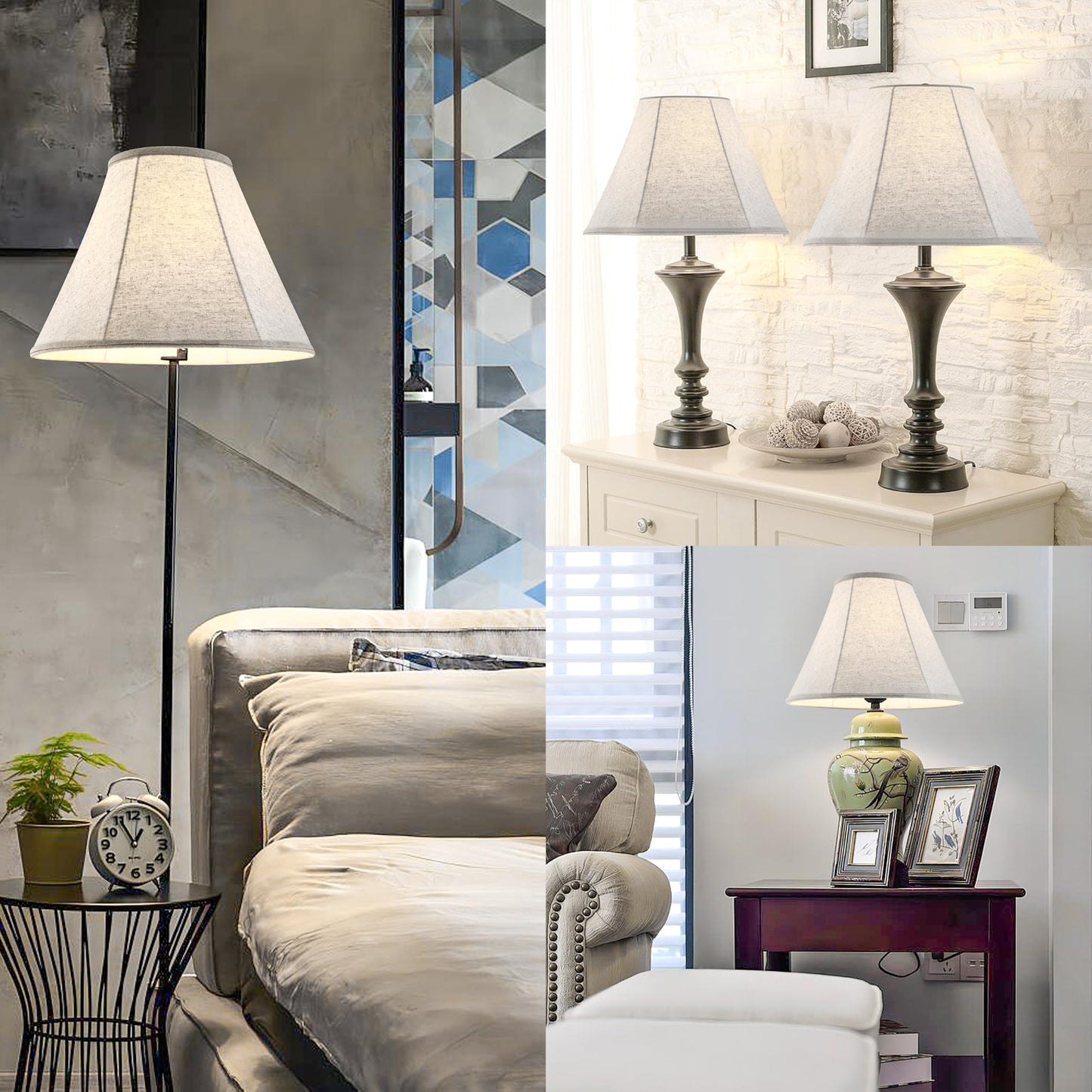 GOSO Set of 2 Beige Linen Bell Lampshades, 6"x13"x9.8", Spider Fitter, for Table & Floor Lamps, Assembly Required