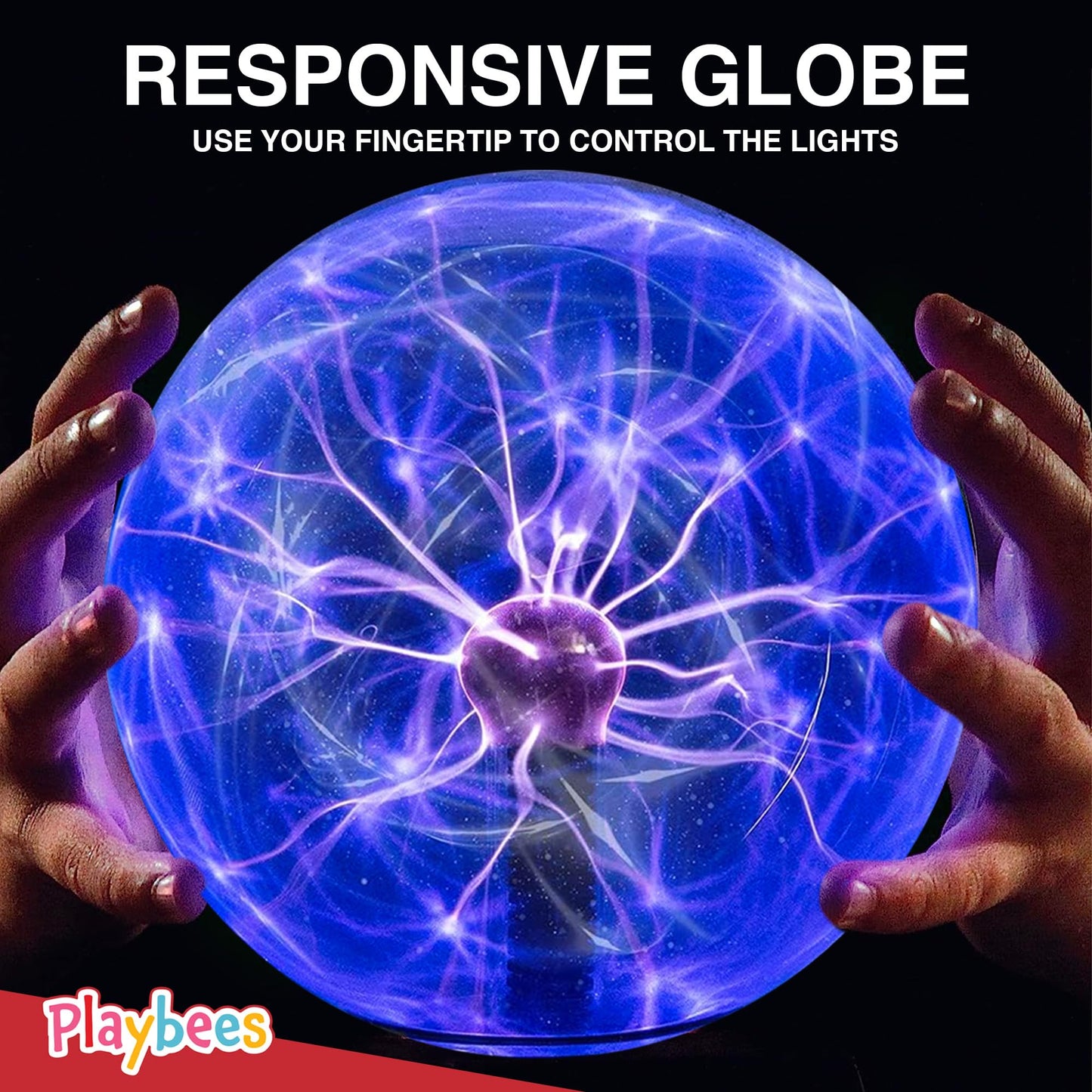 Playbees 7" Blue Plasma Ball - Tesla Coil Lightning Globe, Static Electricity Lamp, Nebula Effect, Plug-In for Parties, STEM, Decor