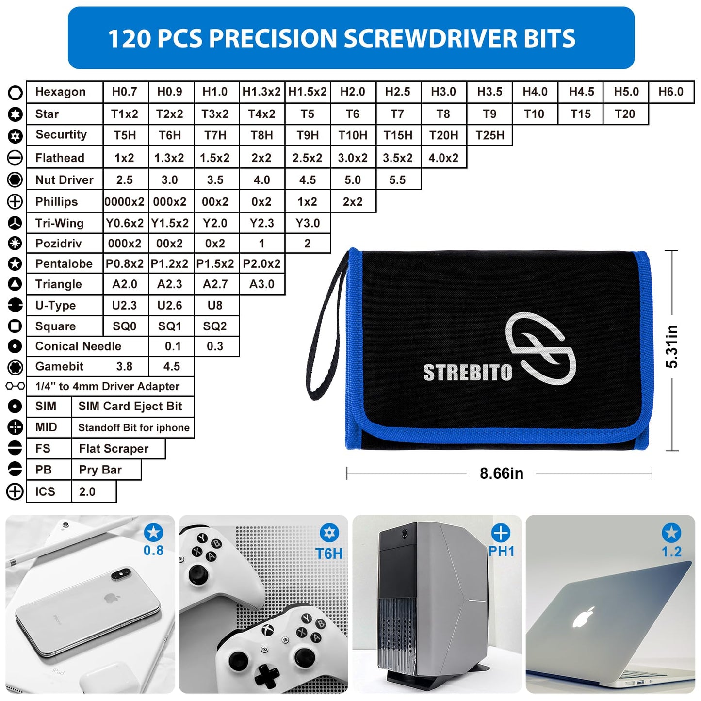 STREBITO 142-Piece Precision Screwdriver & Bit Set, Magnetic Repair Toolkit for iPhone, MacBook, PC, Laptop, Tablet, Game Consoles