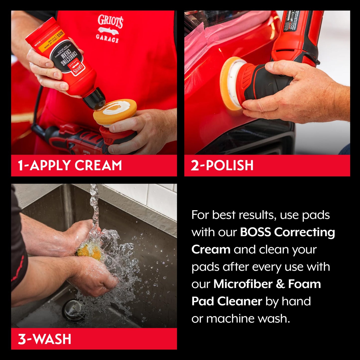 Griot's Garage 3" Orange Foam Correcting Pads, 3-Pack, Machine-Washable, Removes Light to Moderate Paint Defects for Car Detailing